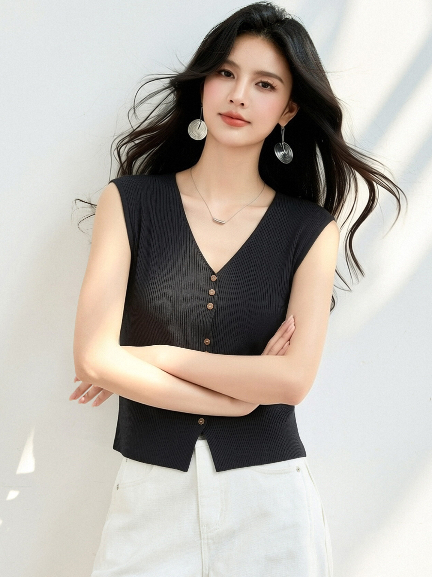 實拍◆有◆2026法式v領針織t恤女夏季修身顯瘦設計感氣質開衫短袖