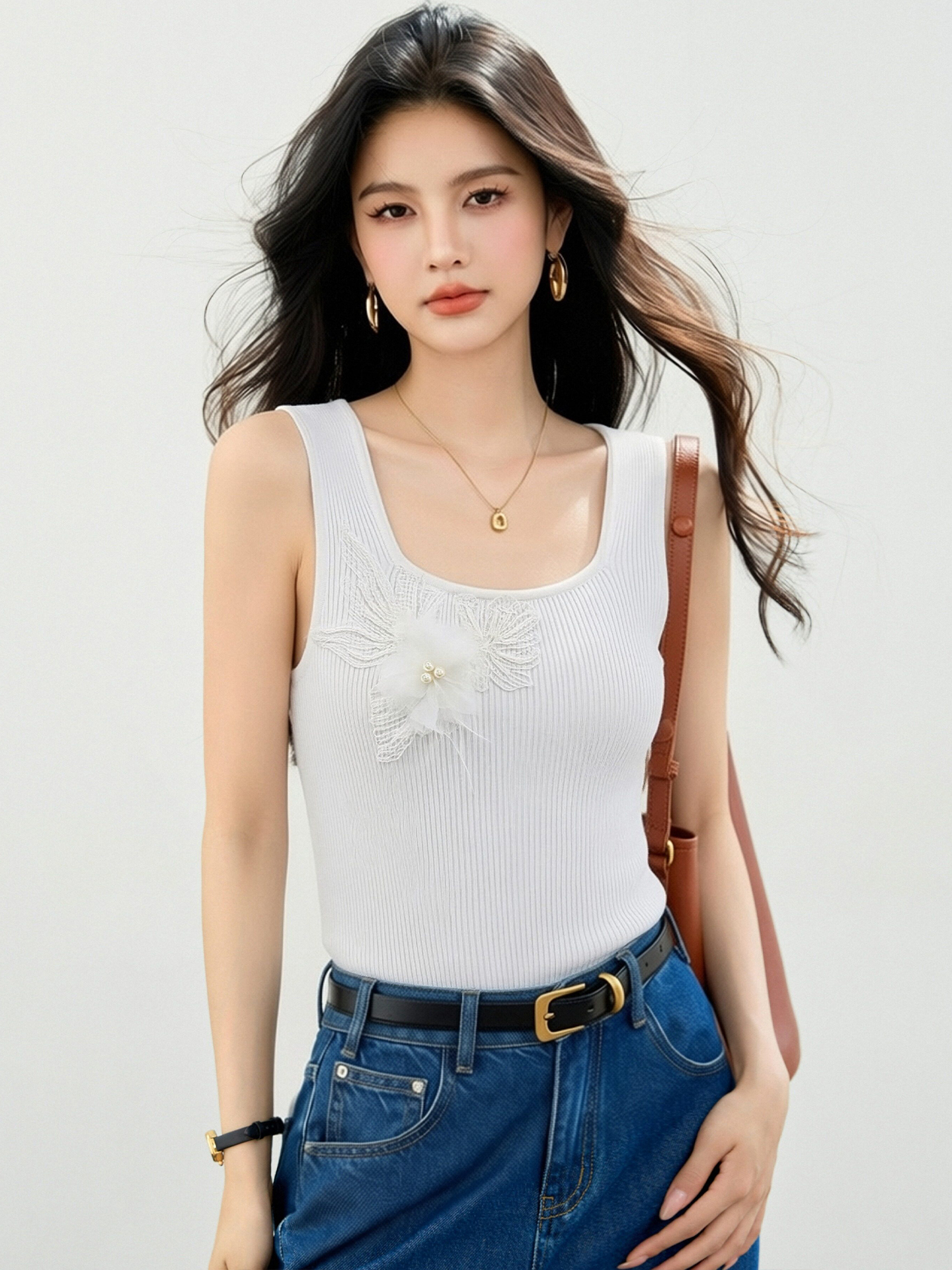 實拍◆有◆2026夏季法式立體花朵針織背心女外穿U領顯瘦吊帶上衣