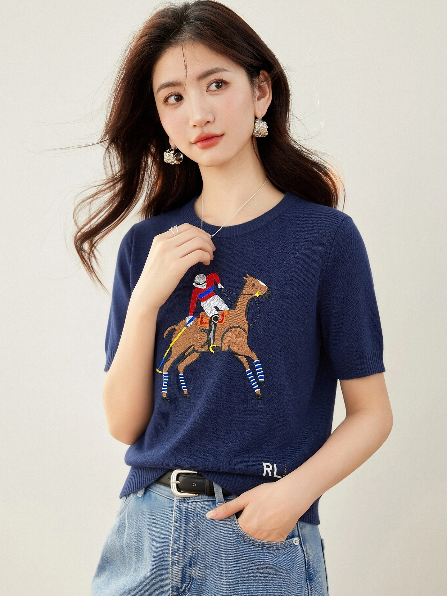 實拍◆有◆2026休閑趣味印花設計感女裝寬松百搭短袖針織衫