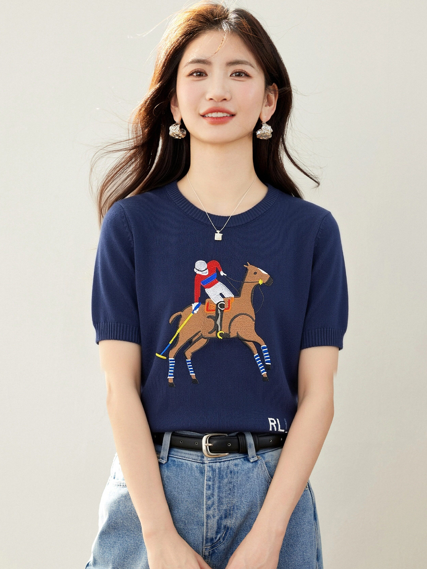 實拍◆有◆2026休閑趣味印花設計感女裝寬松百搭短袖針織衫