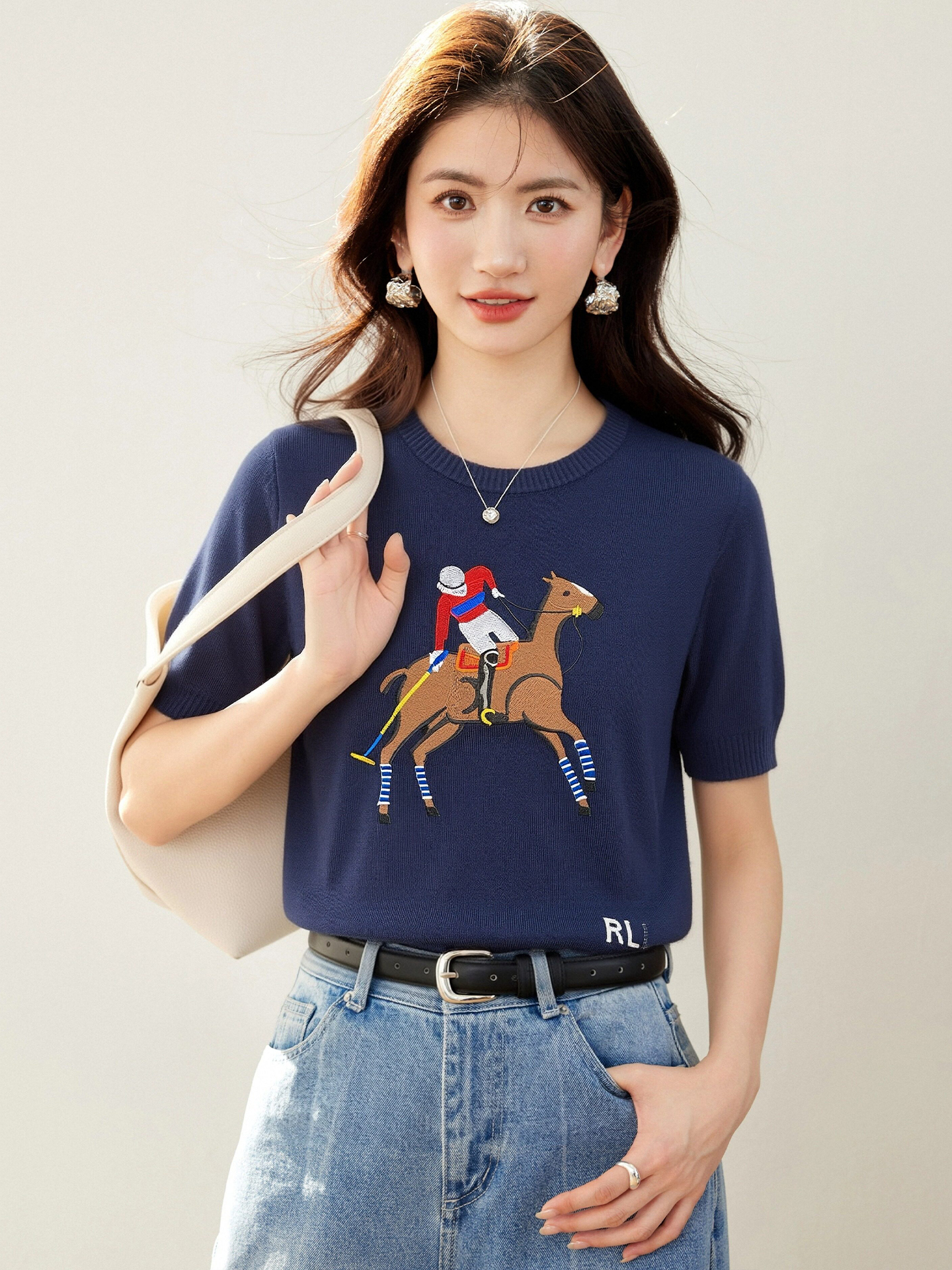 實拍◆有◆2026休閑趣味印花設計感女裝寬松百搭短袖針織衫
