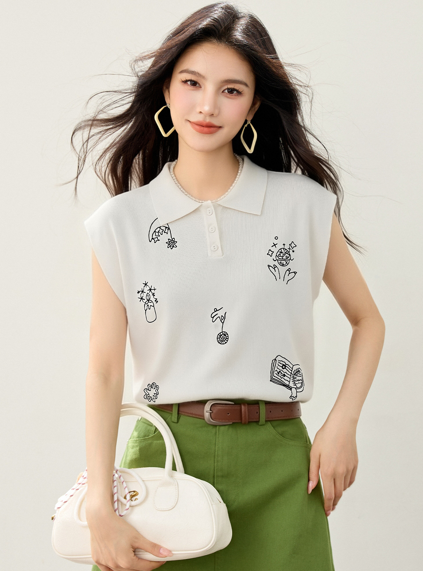 實拍◆有◆2026夏季卡通刺繡無袖polo衫女新款少女甜美短袖上衣