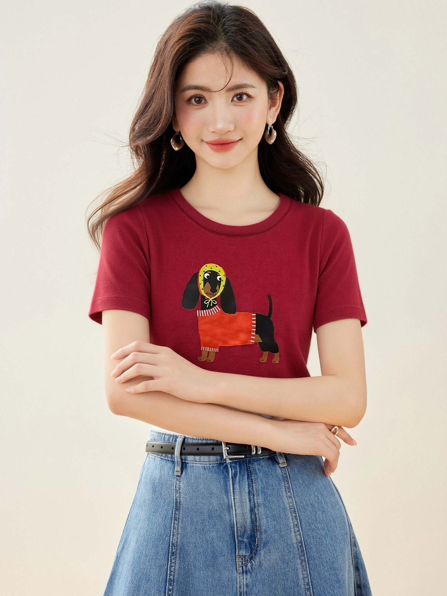 實拍◆有◆2026韓系卡通小狗印花短袖T恤女寬松百搭減齡圓領上衣