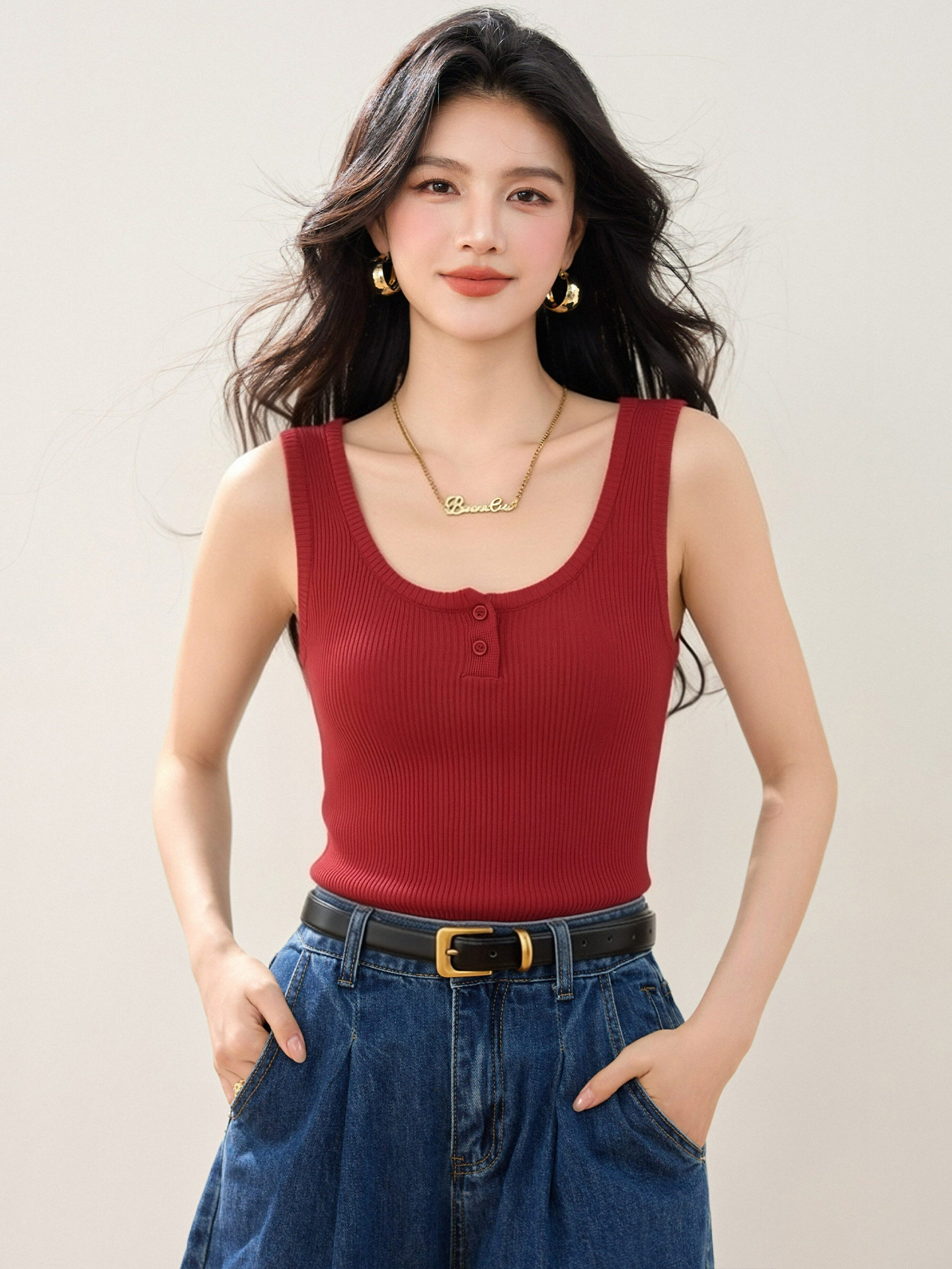 實拍◆有◆2026紅色針織吊帶背心女新款內搭設計感小眾打底上衣