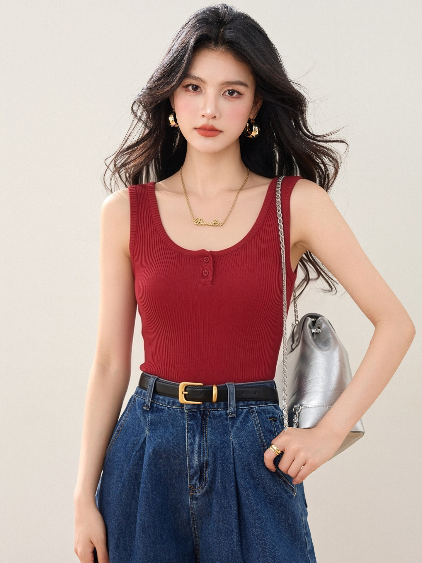 實拍◆有◆2026紅色針織吊帶背心女新款內搭設計感小眾打底上衣