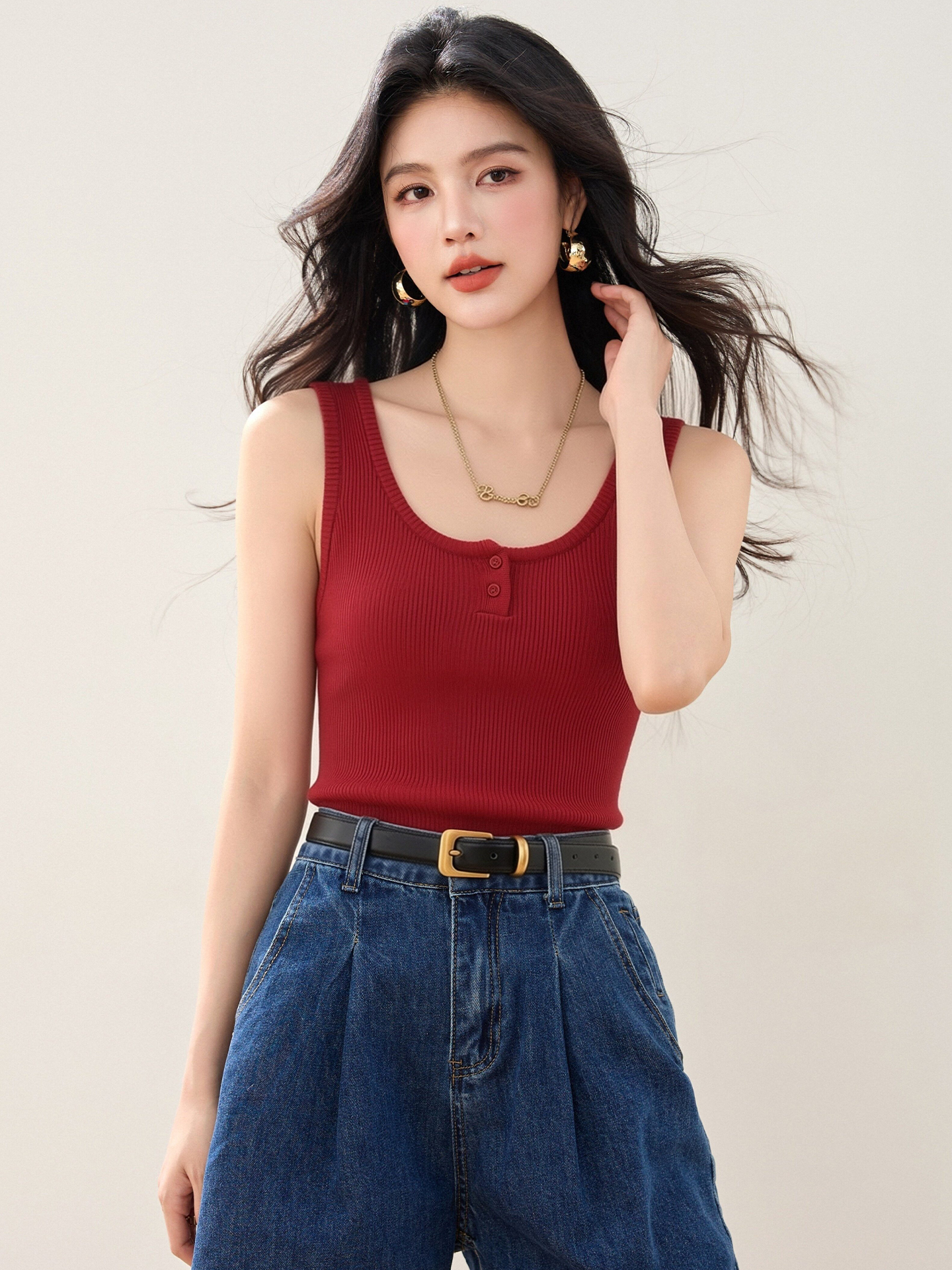 實拍◆有◆2026紅色針織吊帶背心女新款內搭設計感小眾打底上衣