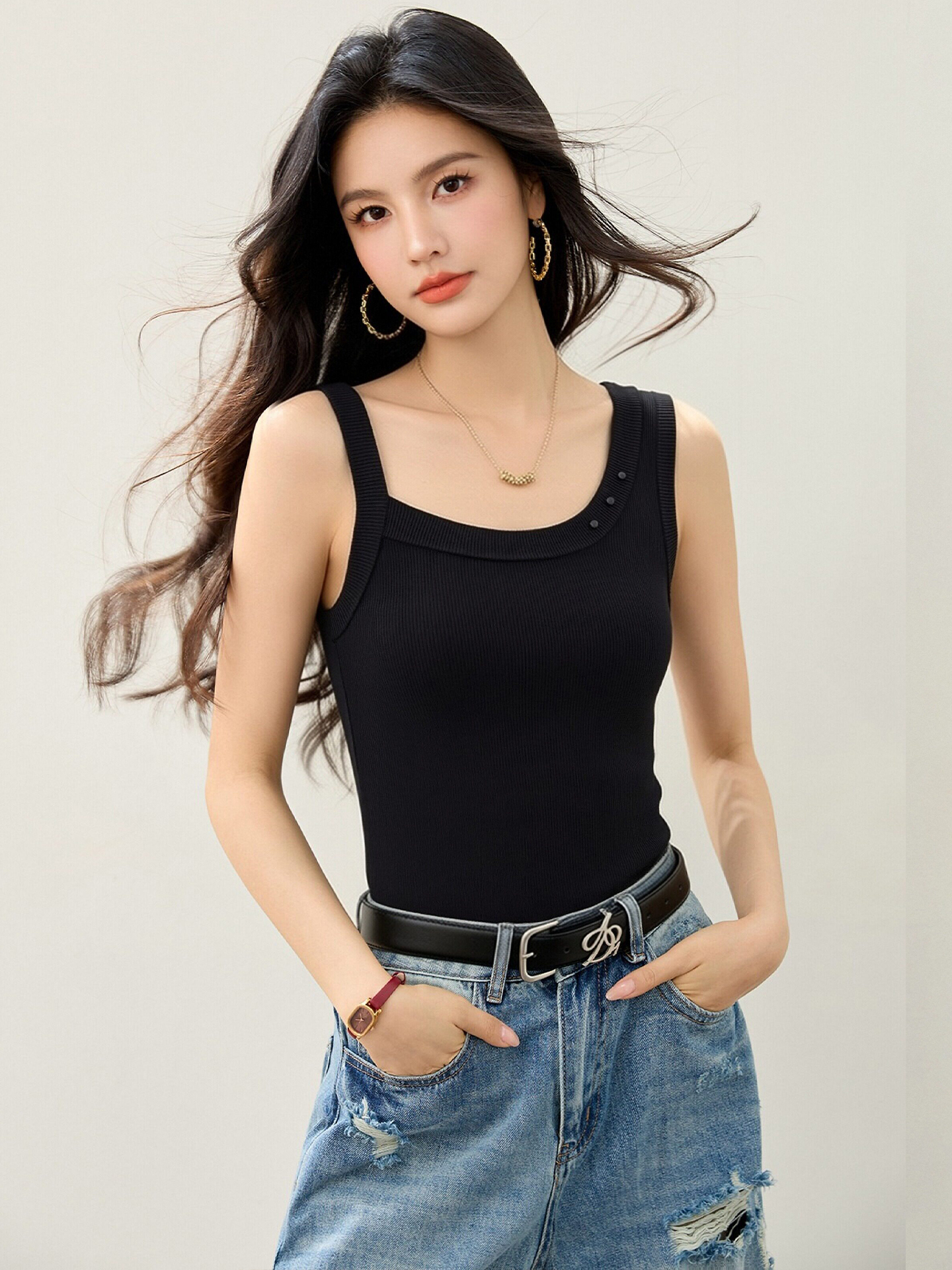 實拍◆有◆2026新款露肩美背吊帶背心女夏季外穿修身設計上衣