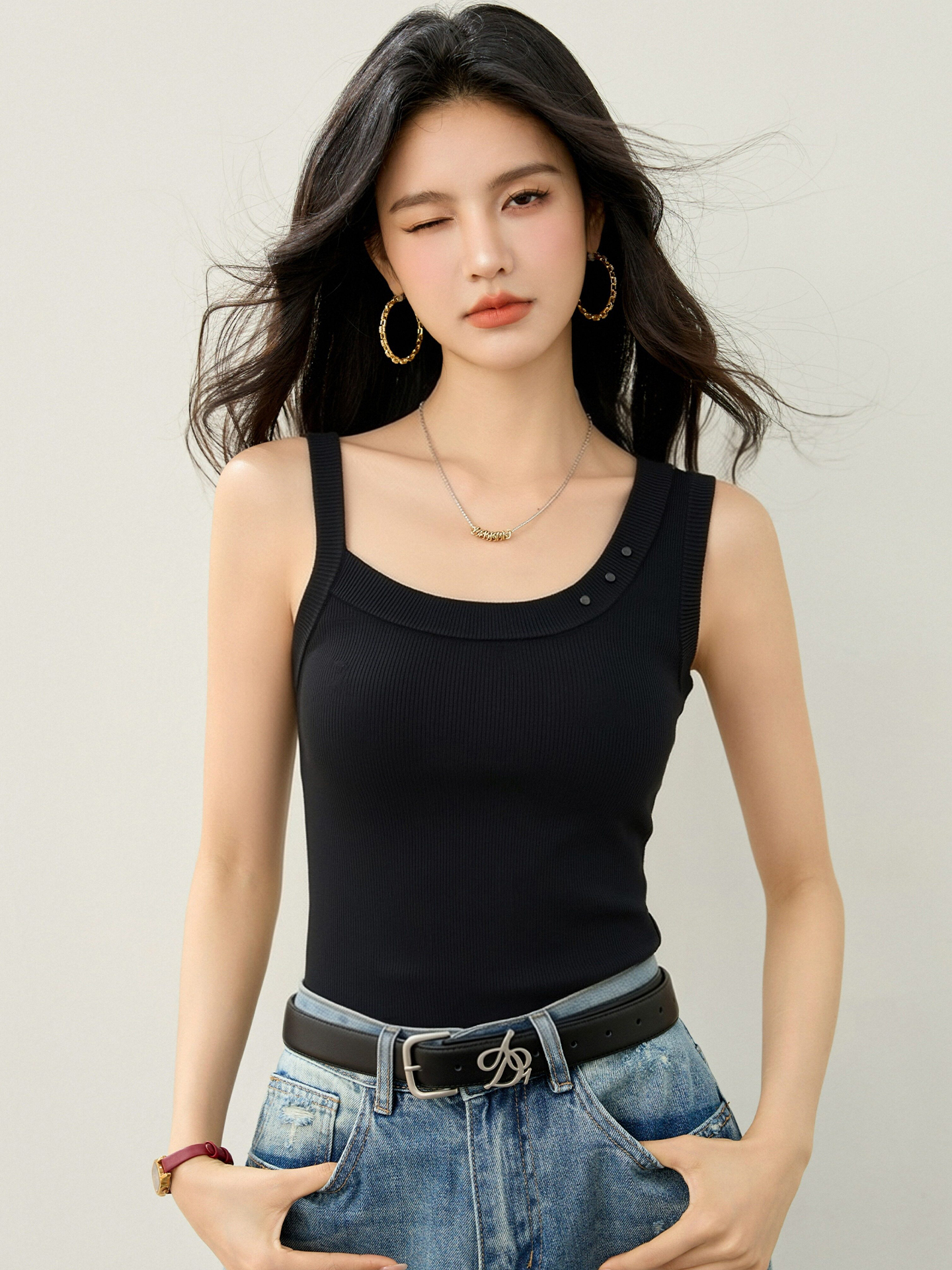 實拍◆有◆2026新款露肩美背吊帶背心女夏季外穿修身設計上衣