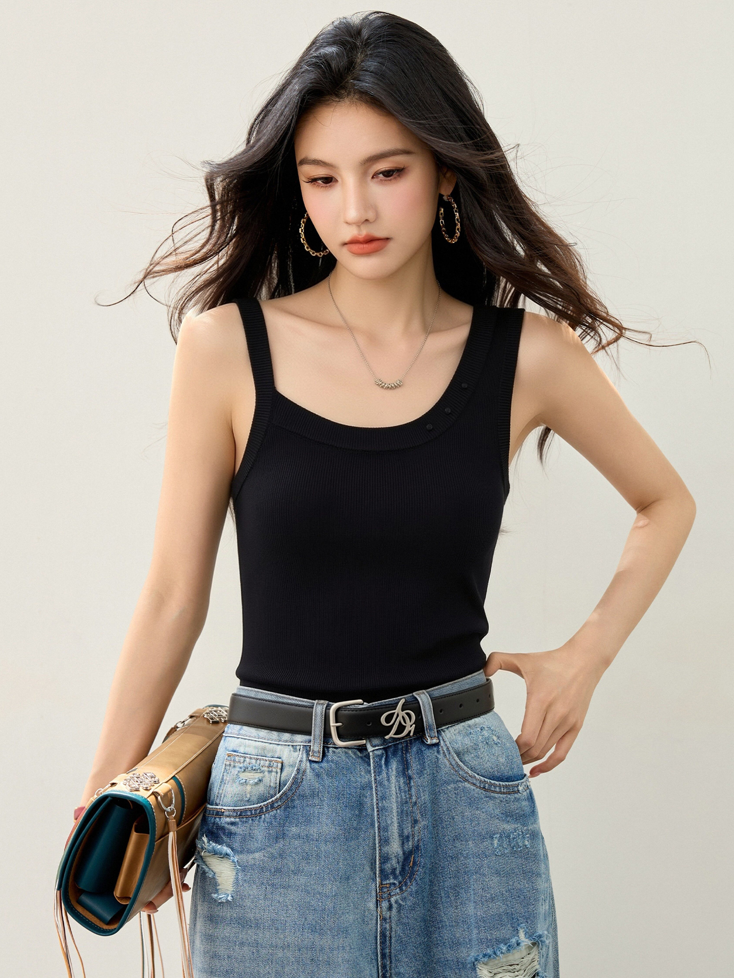 實拍◆有◆2026新款露肩美背吊帶背心女夏季外穿修身設計上衣