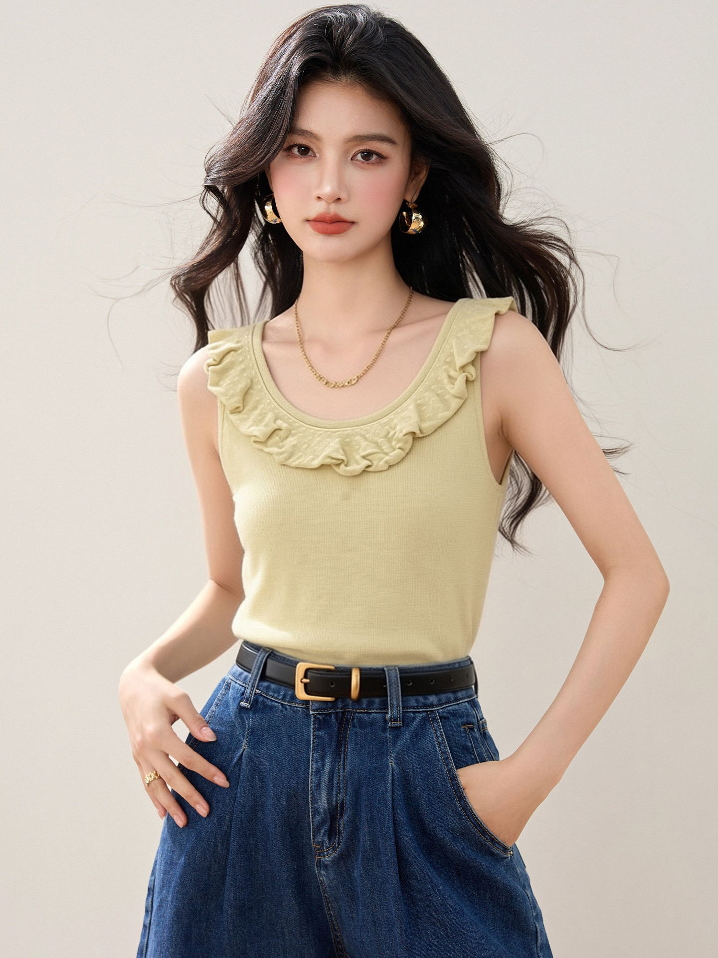 實拍◆有◆2026淑女風荷葉邊背心女夏無袖上衣設計感少女風
