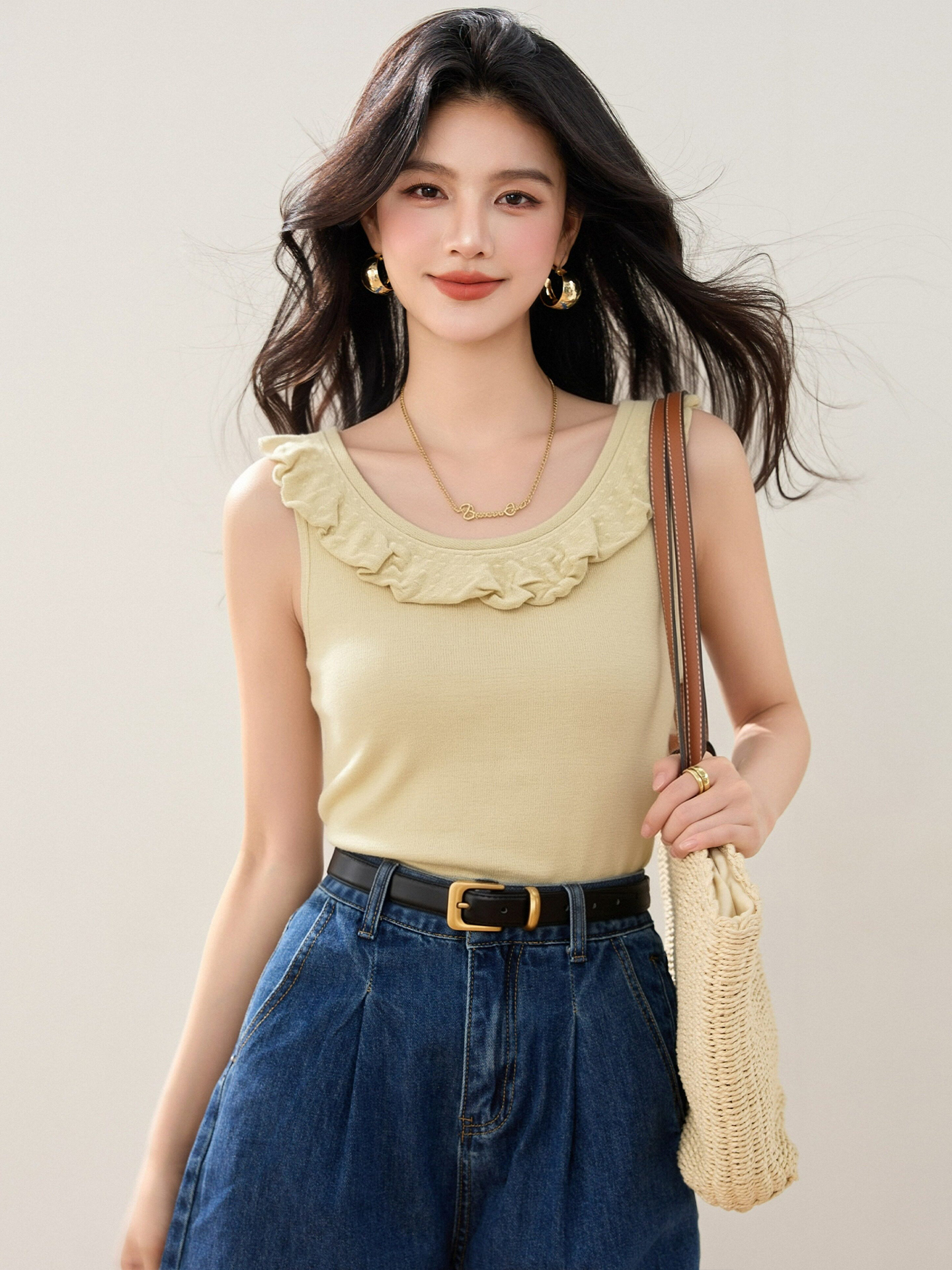 實拍◆有◆2026淑女風荷葉邊背心女夏無袖上衣設計感少女風