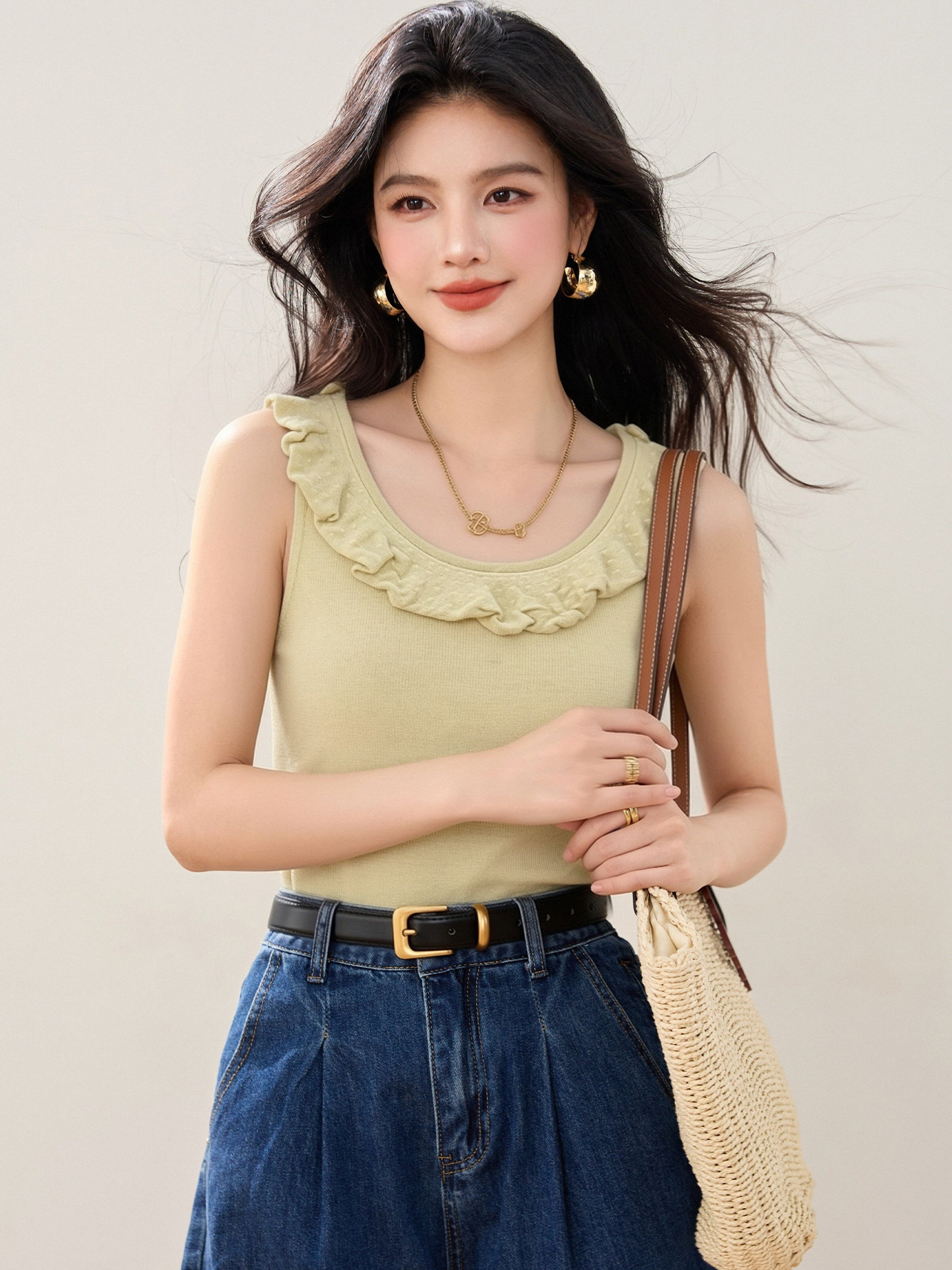 實拍◆有◆2026淑女風荷葉邊背心女夏無袖上衣設計感少女風