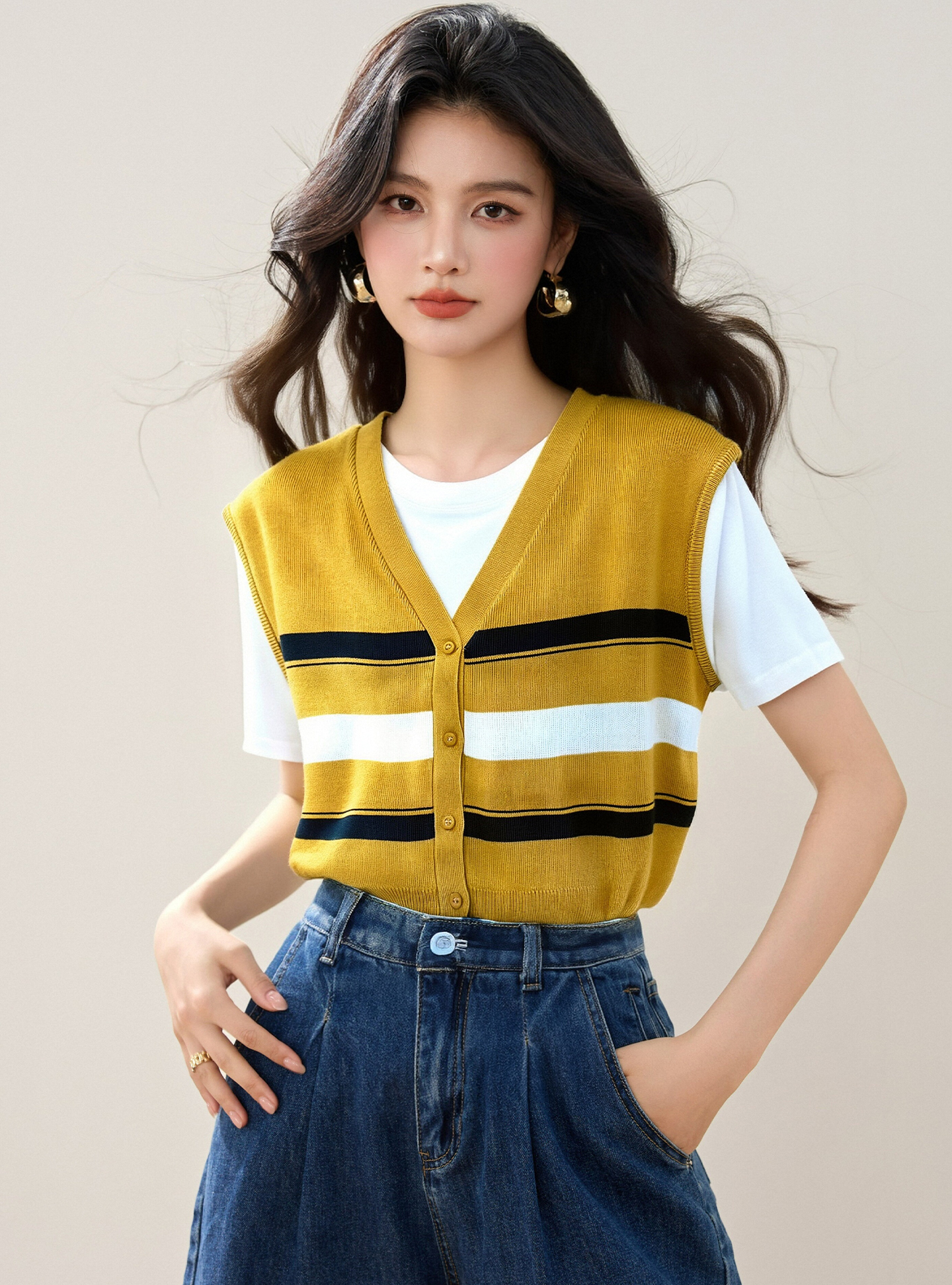 實拍◆有◆2026設計感拼接假兩件針織短袖毛衫女韓系簡約上衣