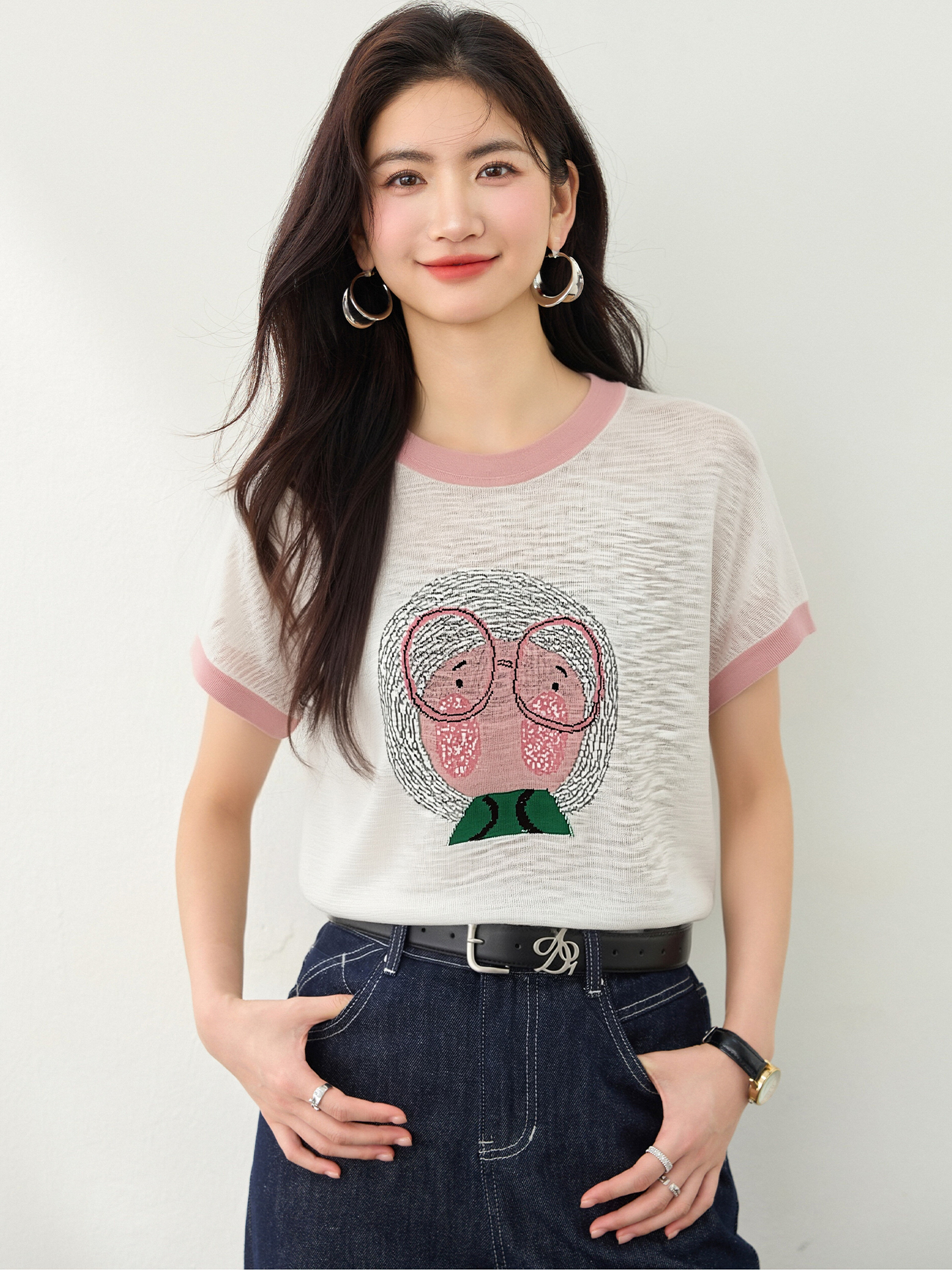 實拍◆有◆2026夏季新竹節棉圓領印花針織杉薄款冰絲T恤杉女