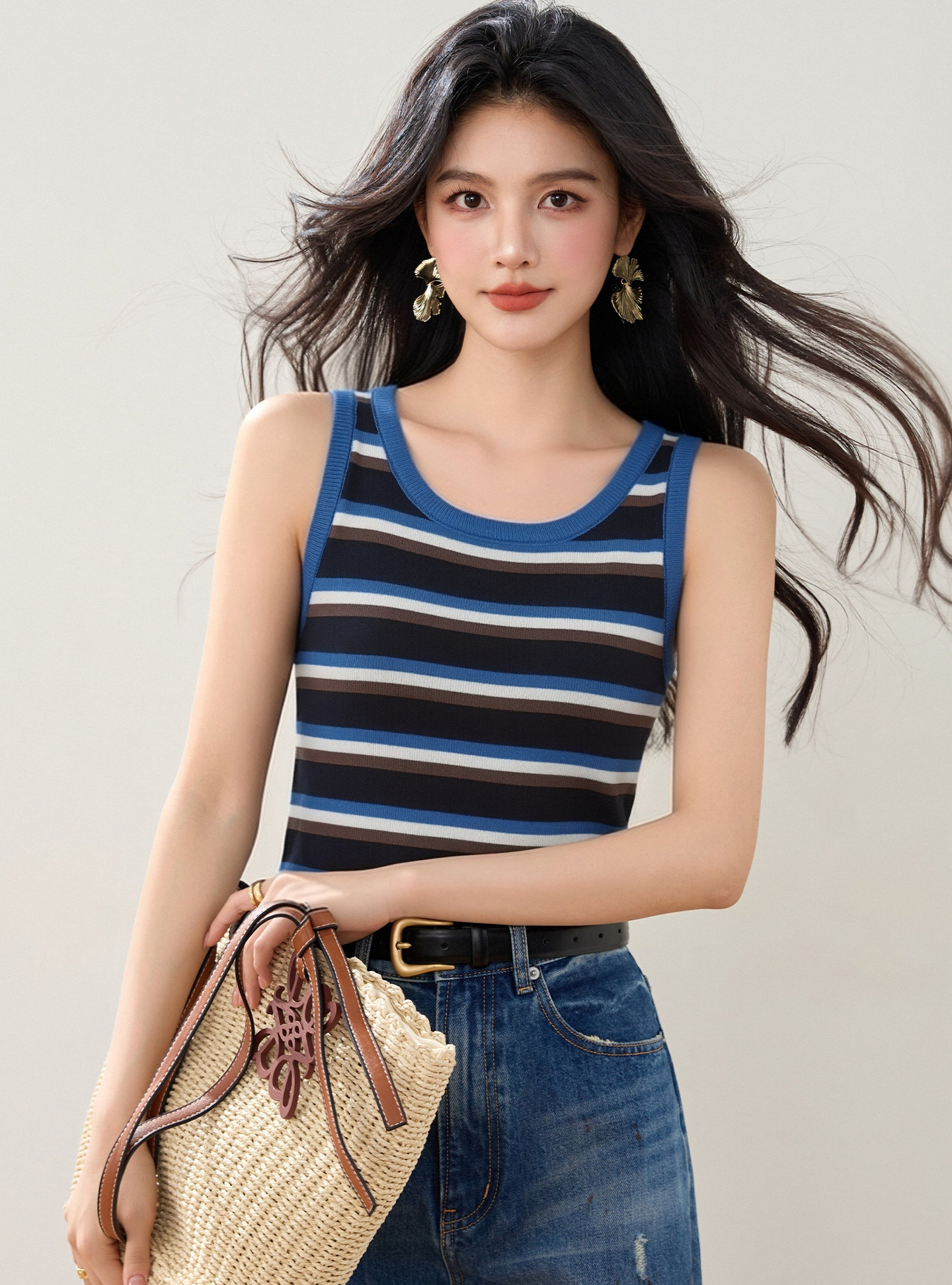 實拍◆有◆2026美式辣妹打底條紋針織吊帶背心女修身顯瘦無袖上衣