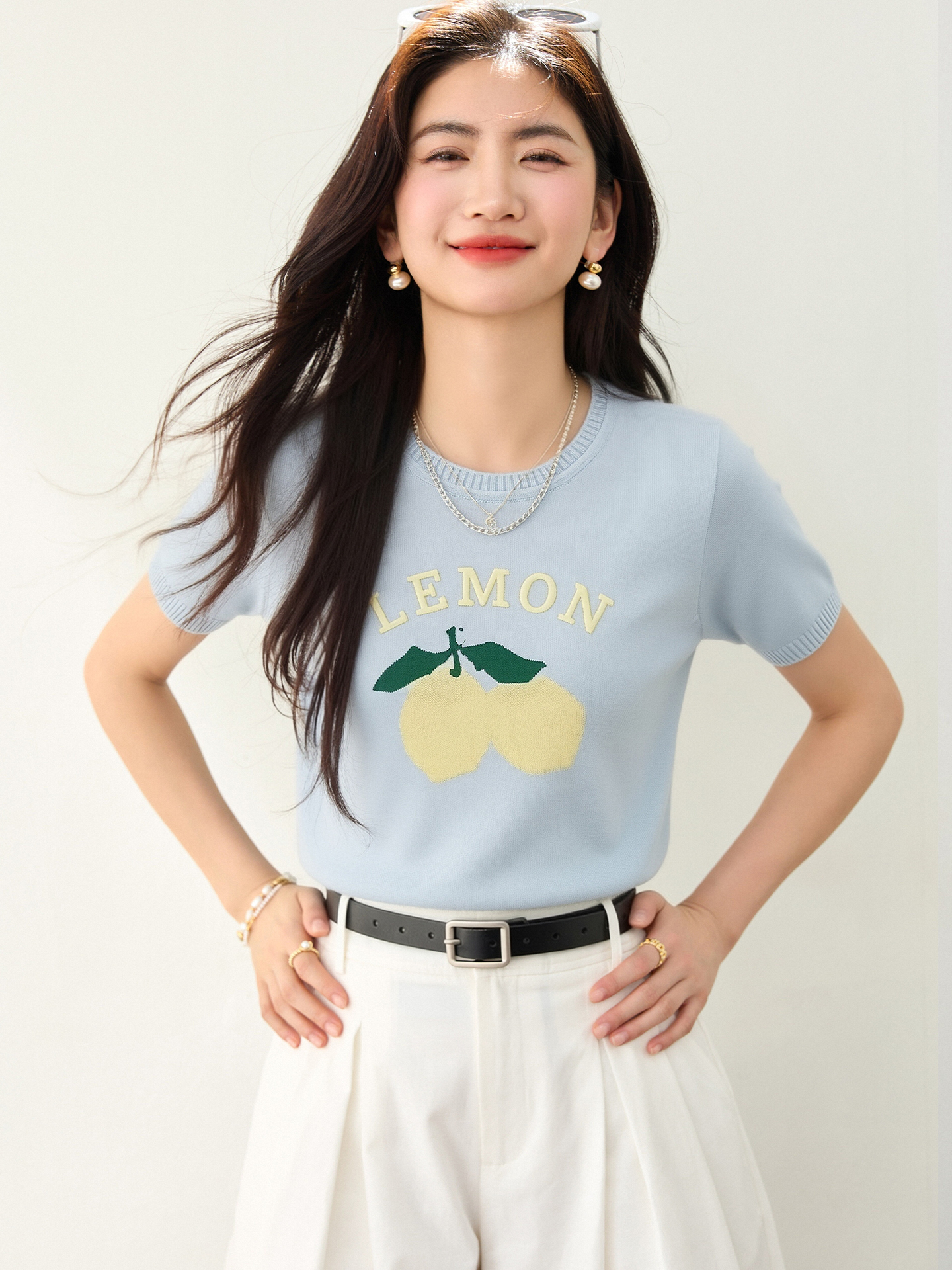 實拍◆有◆2026夏圓領寬松提花刺繡冰絲T恤天絲麻針織衫上衣女
