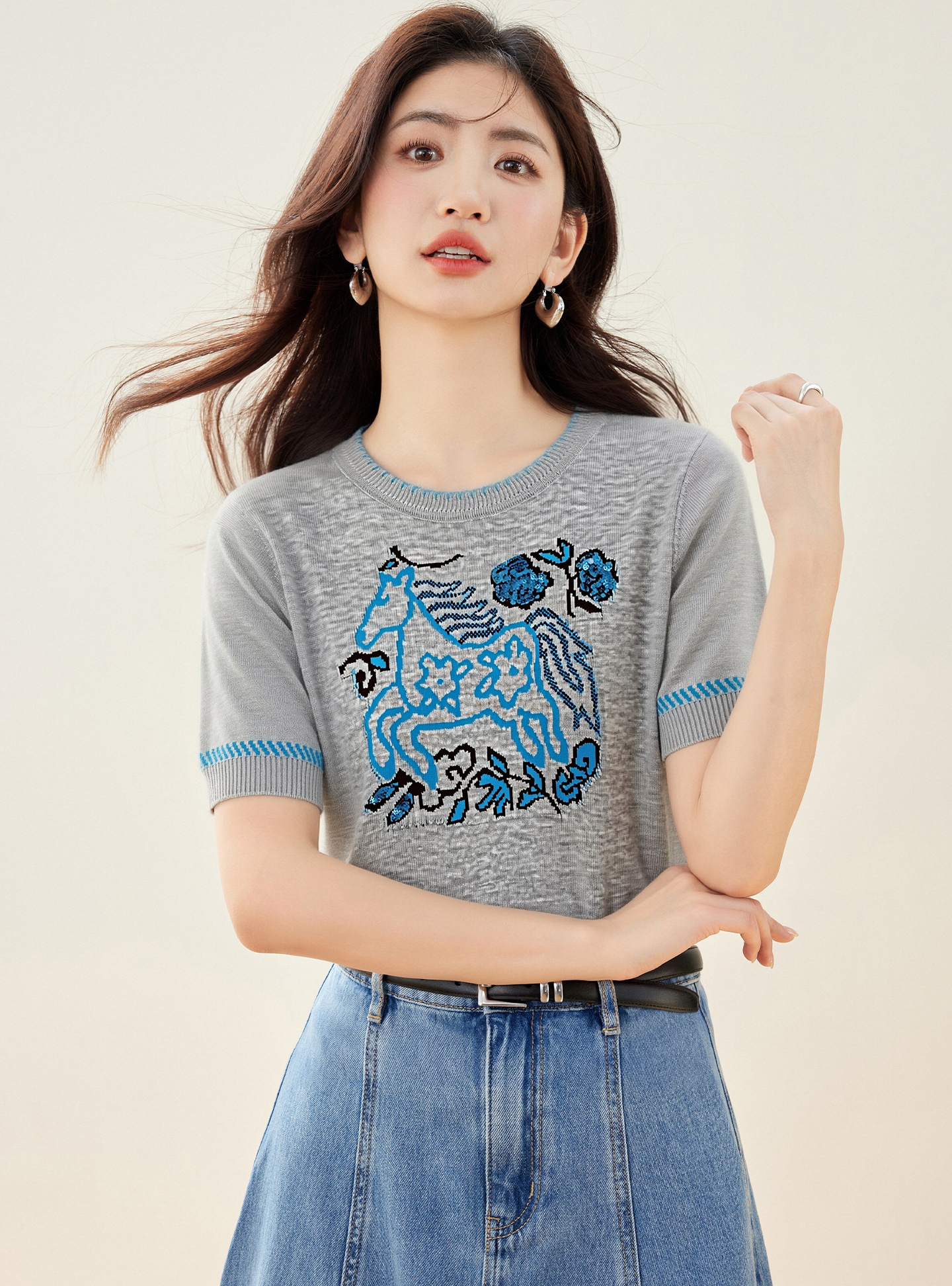 實拍◆有◆2026新款韓版動物印花短袖T恤女套頭時尚潮流上衣