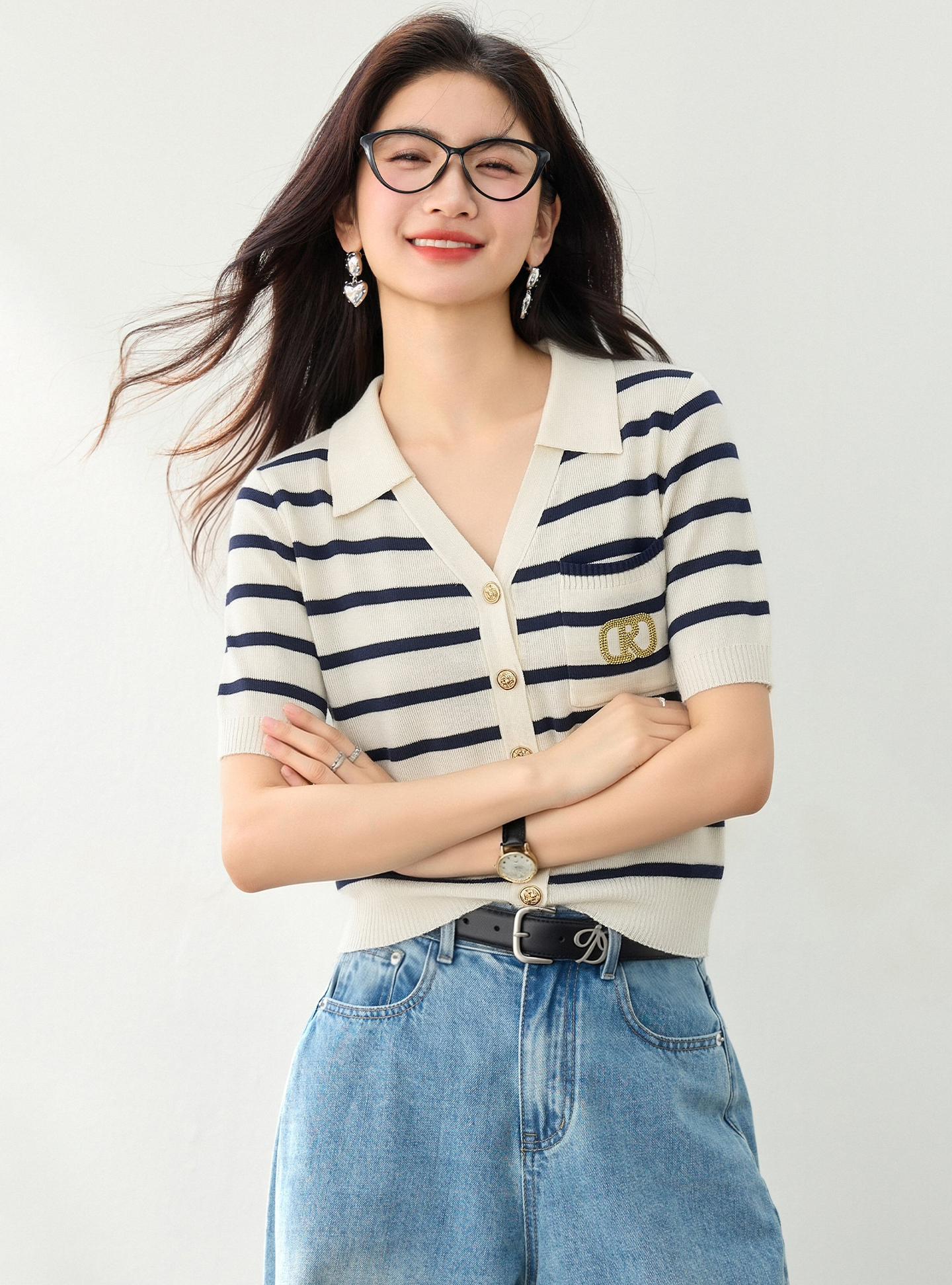 實拍◆有◆2026新小香風polo領短袖針織衫女新款設計感刺繡上衣