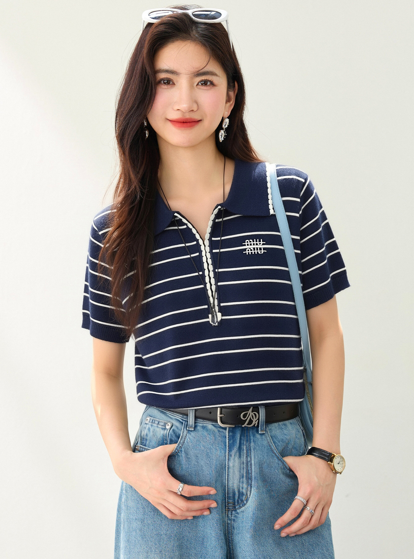 實拍◆有◆2026韓系刺繡polo領正肩短袖t恤女高級感氣質針織上衣
