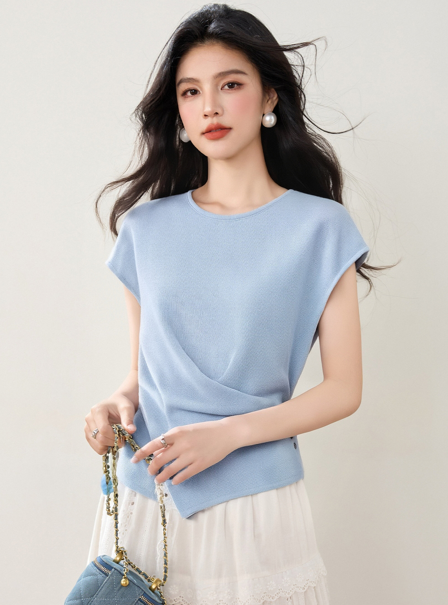 實拍◆有◆2026小飛袖針織短袖t恤女夏季新款不規則修身收腰上衣