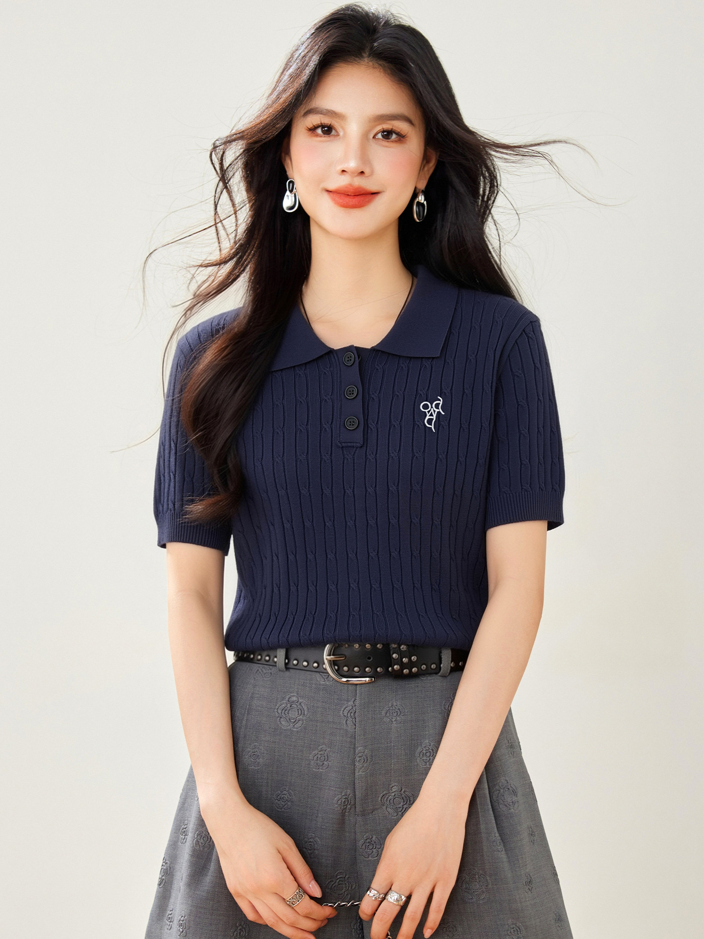 實拍◆有◆2026韓系polo領針織短袖t恤女夏季獨特短款正肩上衣