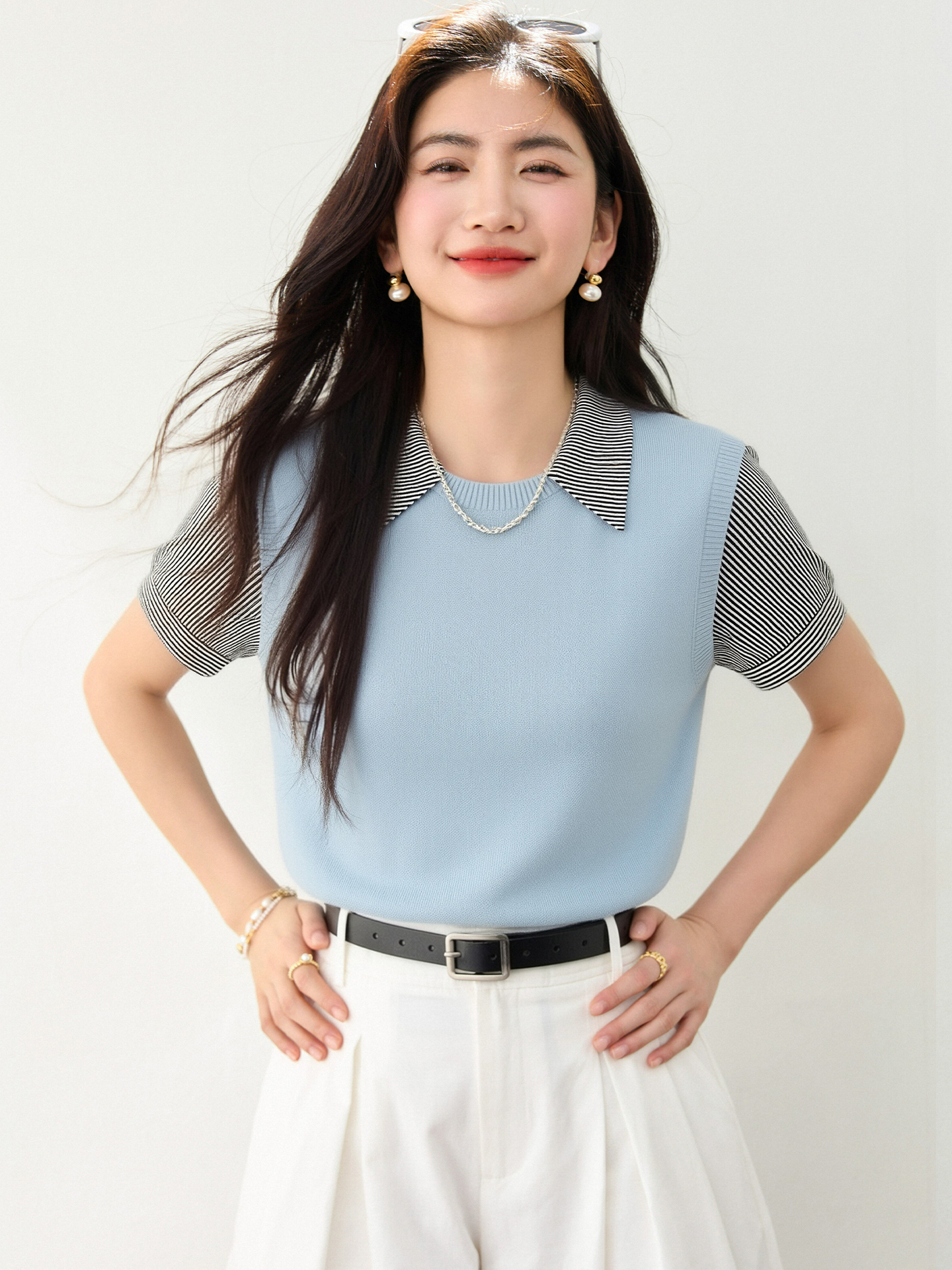 實拍◆有◆2026通勤軟糯針織拼接襯衫假兩件韓系學院氣質顯瘦上衣