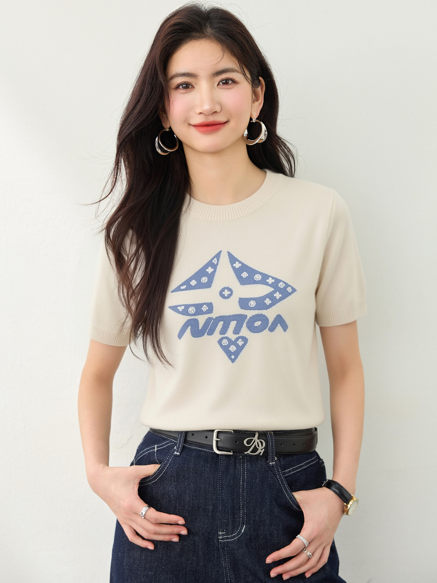 實拍◆有◆2026圓領短袖t恤女夏季新款字母設計正肩修身體恤上衣