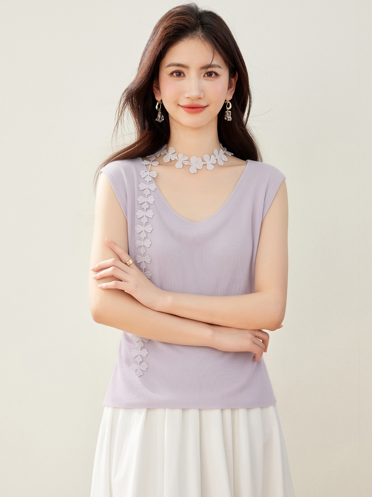 實拍◆有◆2026法式溫柔小香風針織短袖夏季新款蕩領無袖上衣