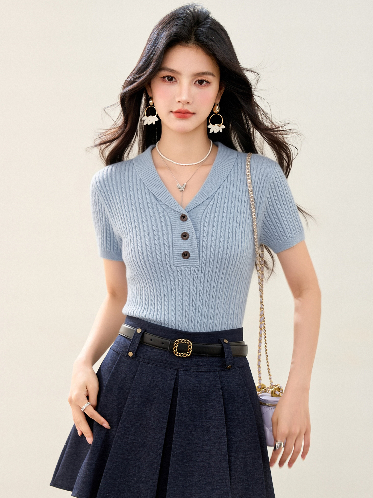 實拍◆有◆2026法式老錢風麻花紋短袖亞麻針織衫女夏新款百搭上衣