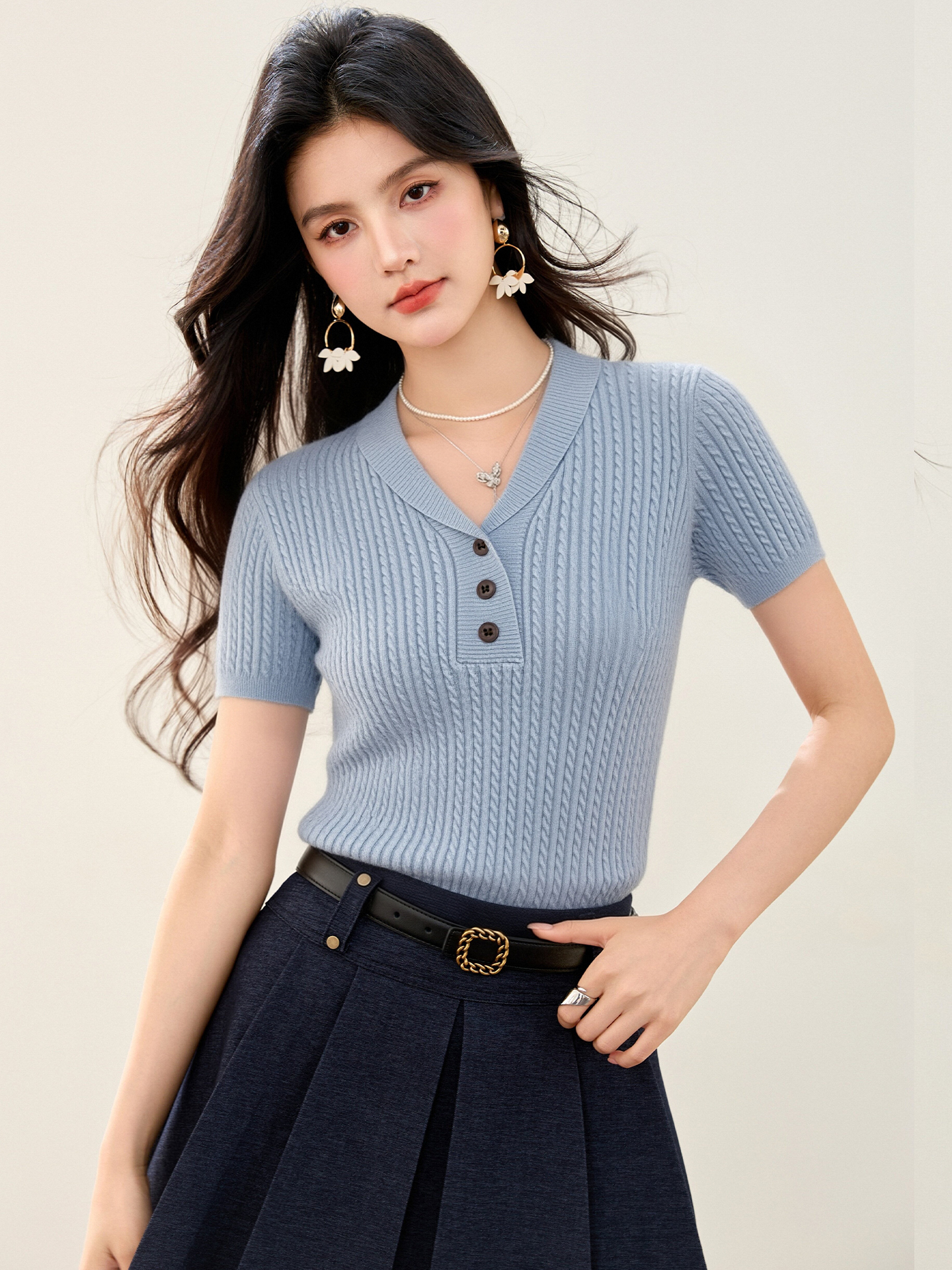 實拍◆有◆2026法式老錢風麻花紋短袖亞麻針織衫女夏新款百搭上衣