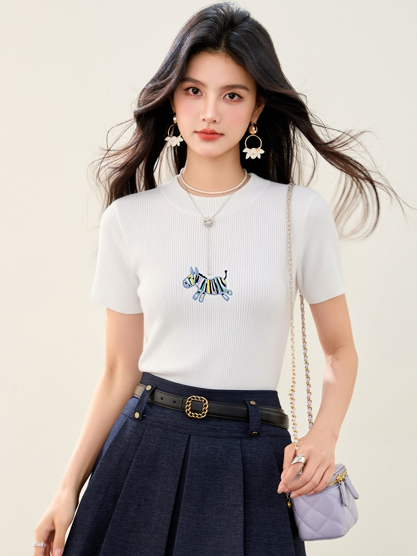 實拍◆有◆2026彩虹馬刺繡短袖針織女獨特超好看修身打底衫上衣