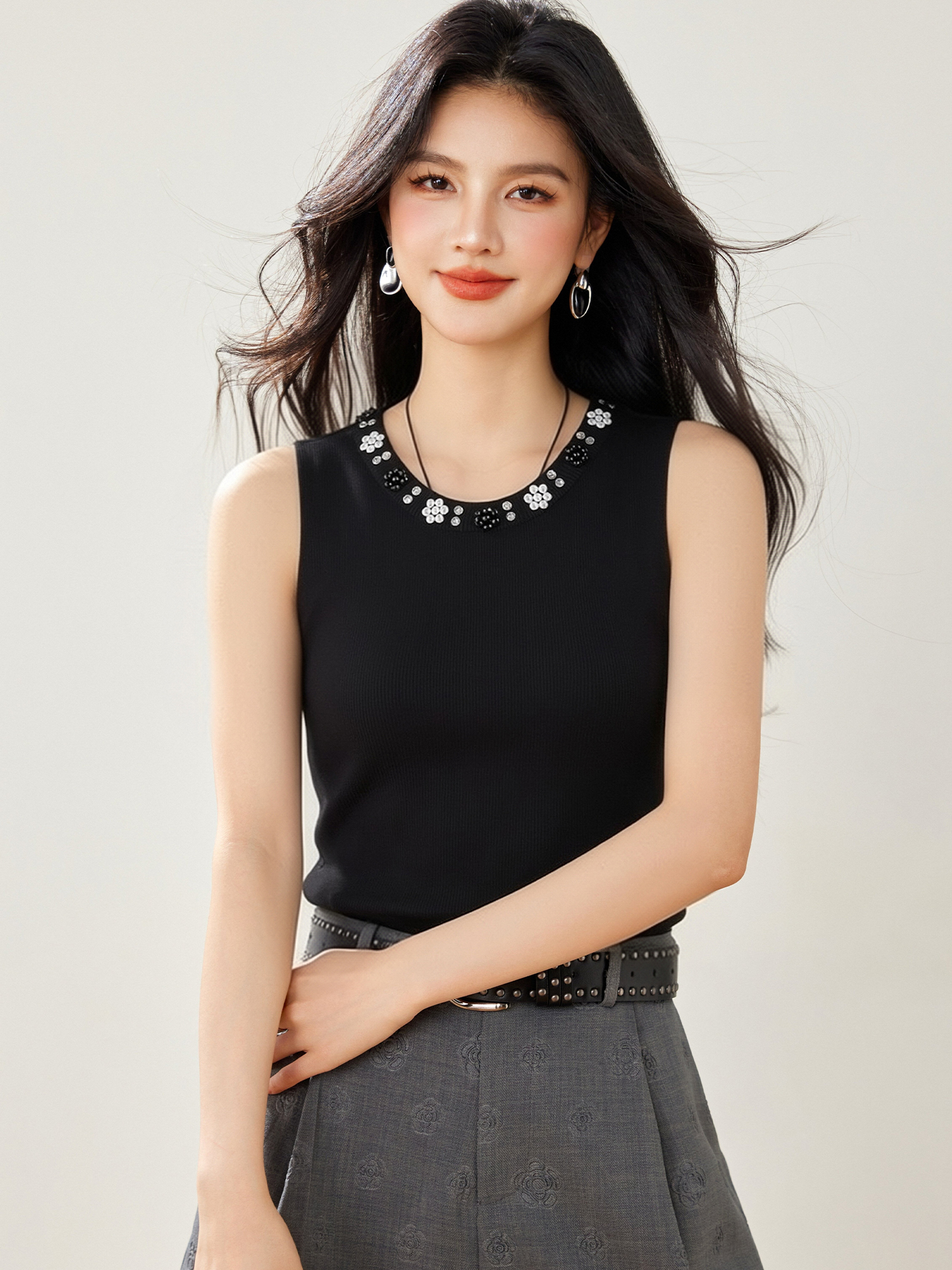 實拍◆有◆2026吊帶背心女夏季修身內搭釘珠短款百搭針織衫無袖t