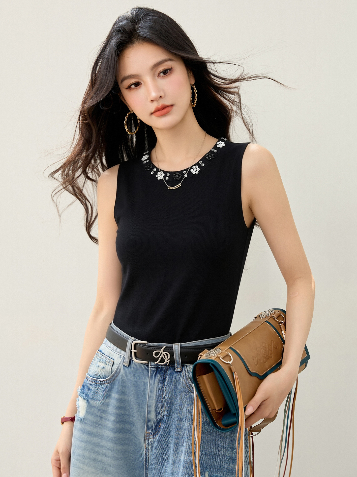 實拍◆有◆2026吊帶背心女夏季修身內搭釘珠短款百搭針織衫無袖t