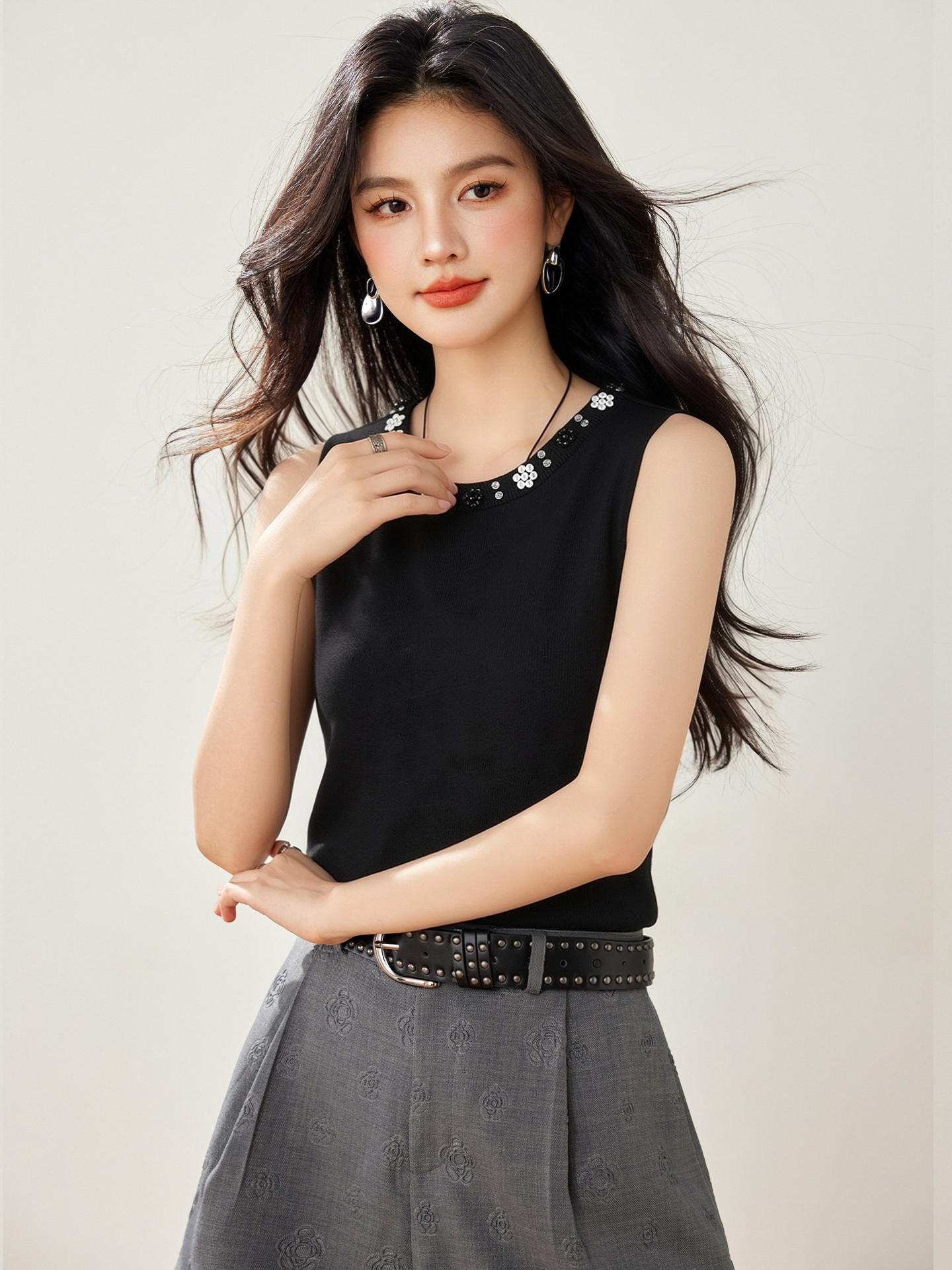 實拍◆有◆2026吊帶背心女夏季修身內搭釘珠短款百搭針織衫無袖t