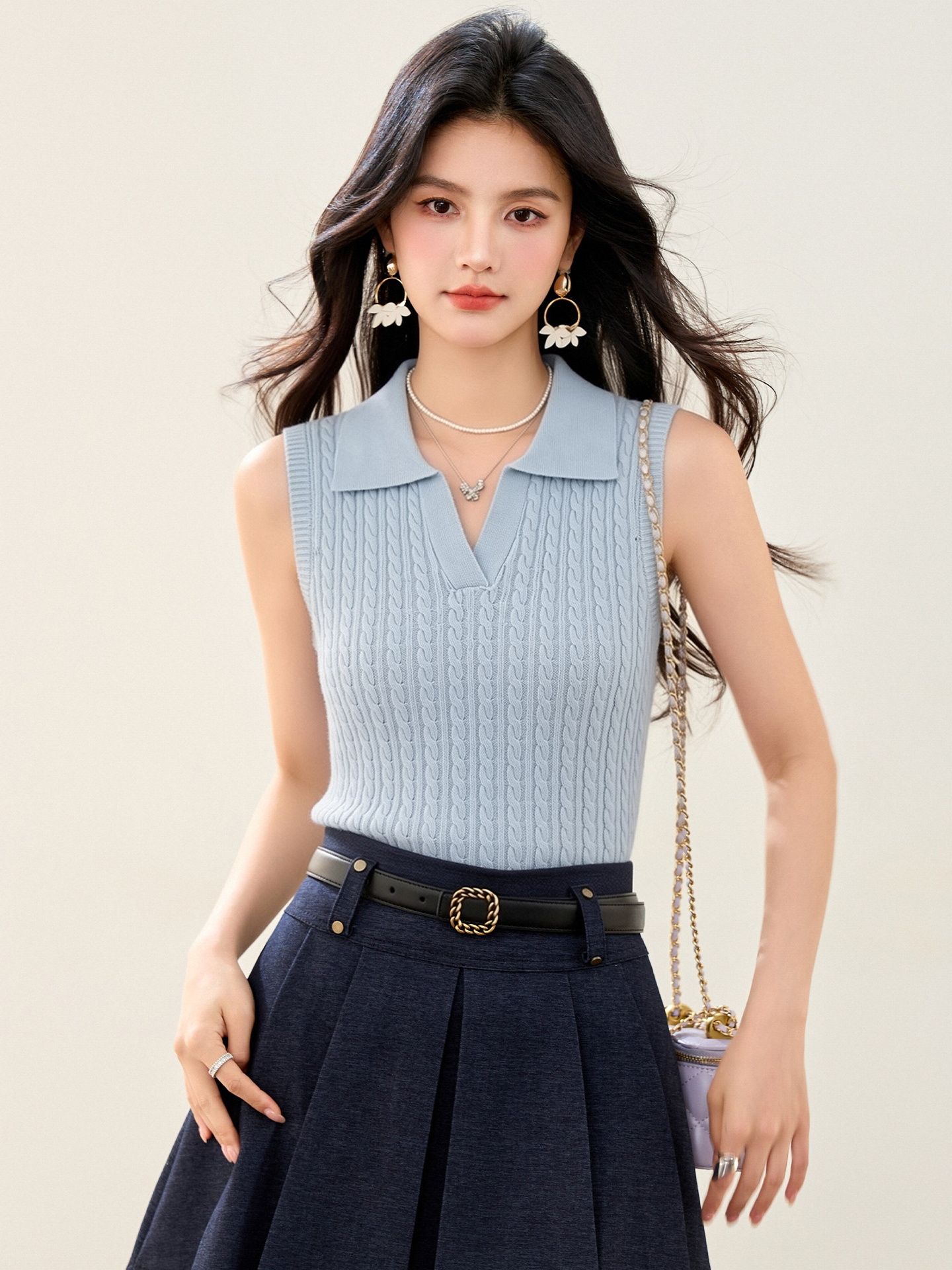 實拍◆有◆2026夏季polo翻領絞花設計簡約百搭無袖針織上衣背心