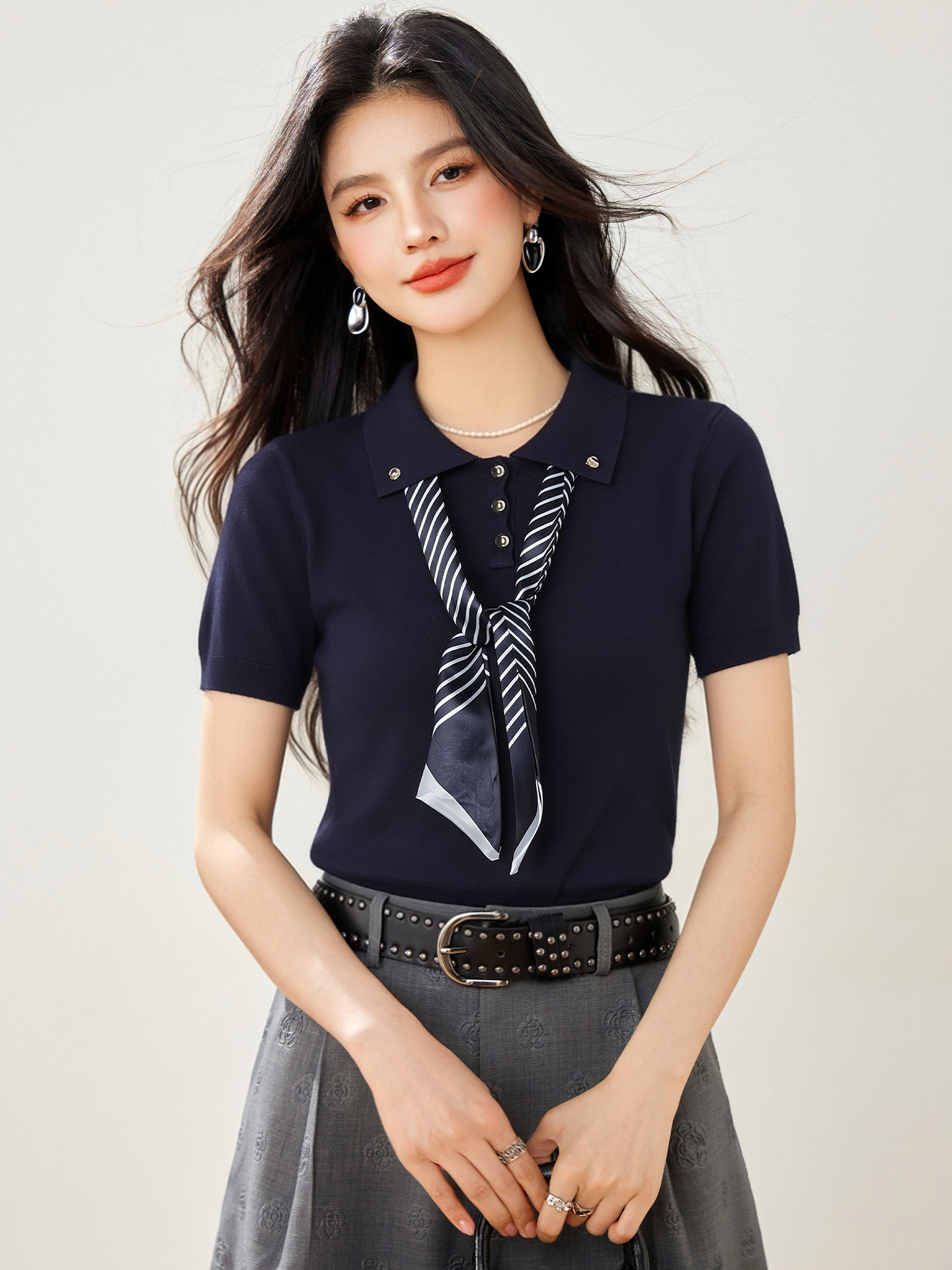 實拍◆有◆2026百搭polo領配絲巾無袖針織背心女夏季寬松顯瘦上衣