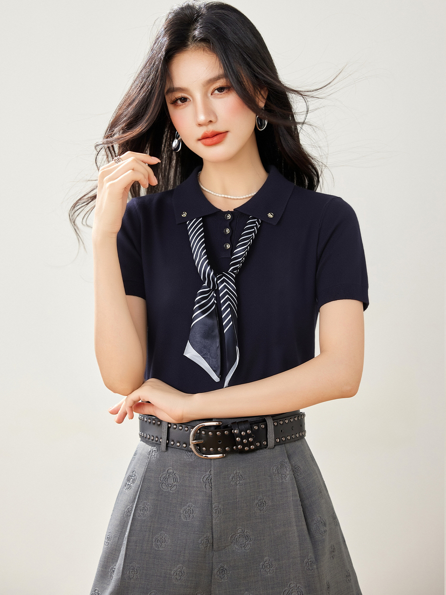 實拍◆有◆2026百搭polo領配絲巾無袖針織背心女夏季寬松顯瘦上衣