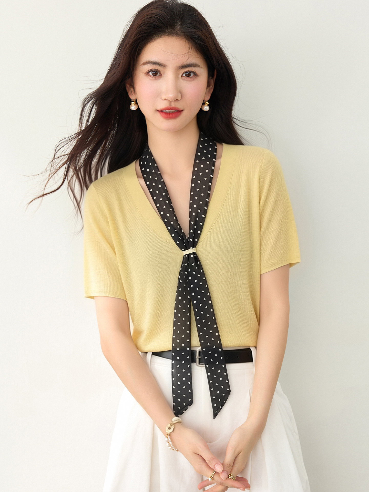 實拍◆有◆2026夏季甜美氣質輕奢高級感飄帶短袖針織衫上衣