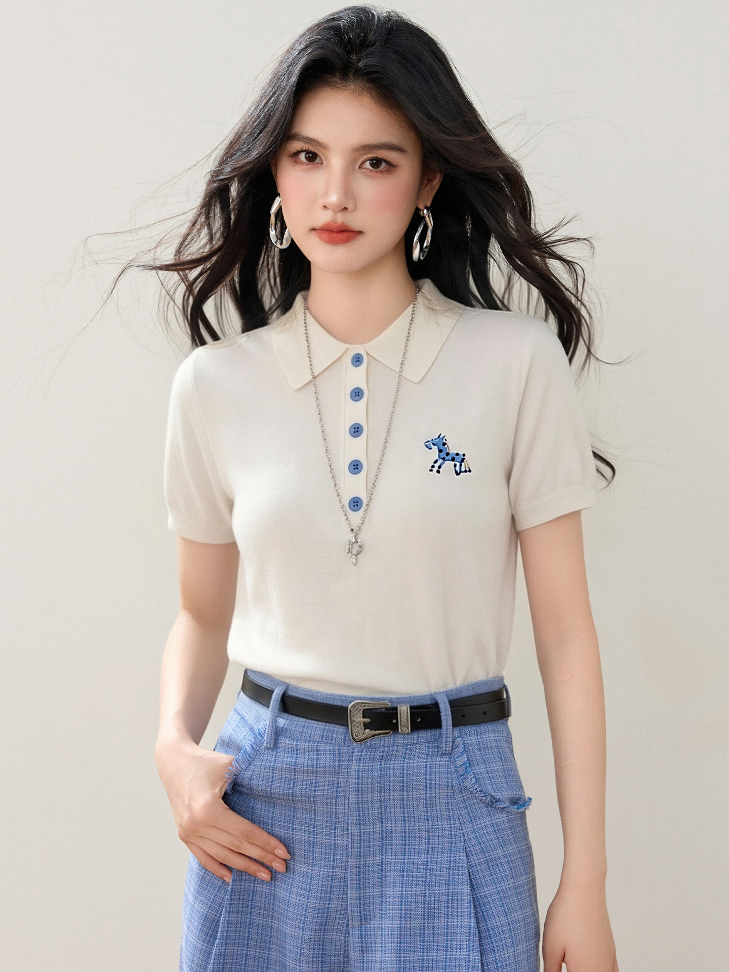 實拍◆有◆2026POLO領波點小馬刺繡毛針織衫女夏季新款短袖上衣