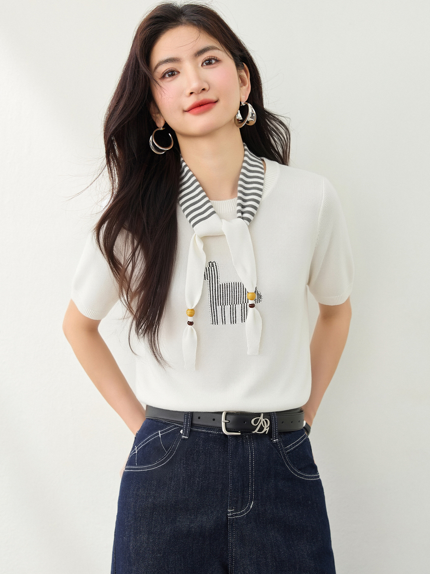 實拍◆有◆2026韓系披肩卡通小馬短袖針織女百搭減齡顯瘦休閑上衣