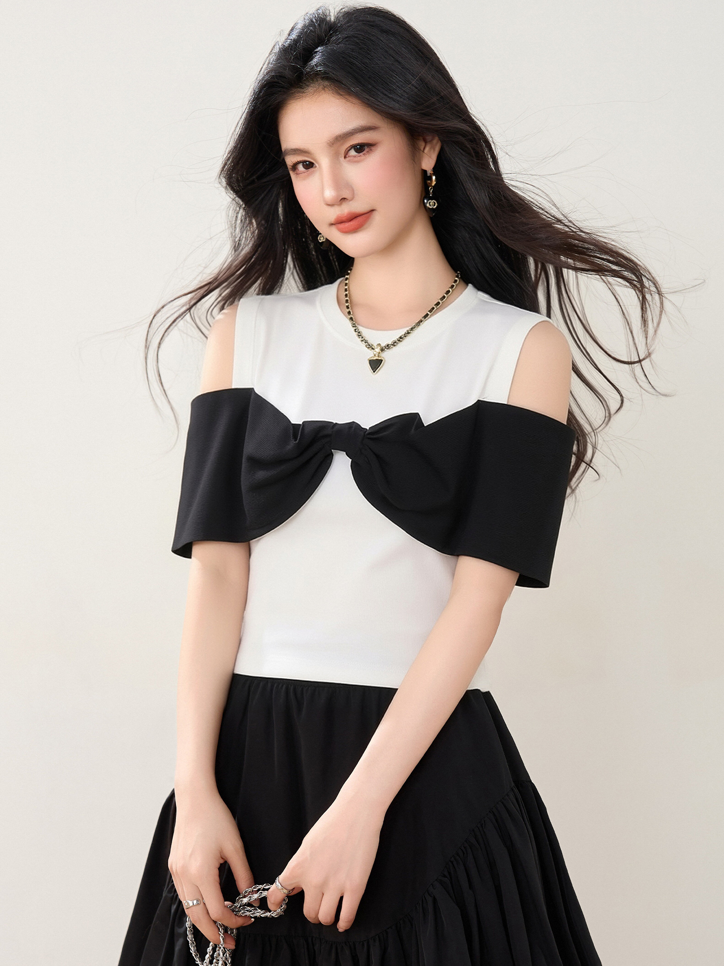 實拍◆有◆2026韓版圓領撞色針織衫短袖女夏季新款漂亮修身上衣潮