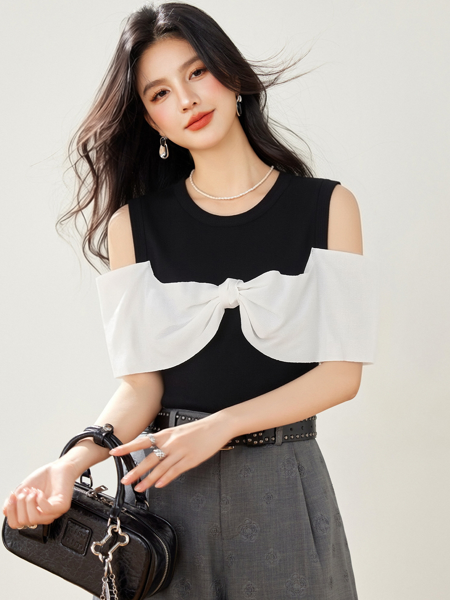 實拍◆有◆2026韓版圓領撞色針織衫短袖女夏季新款漂亮修身上衣潮