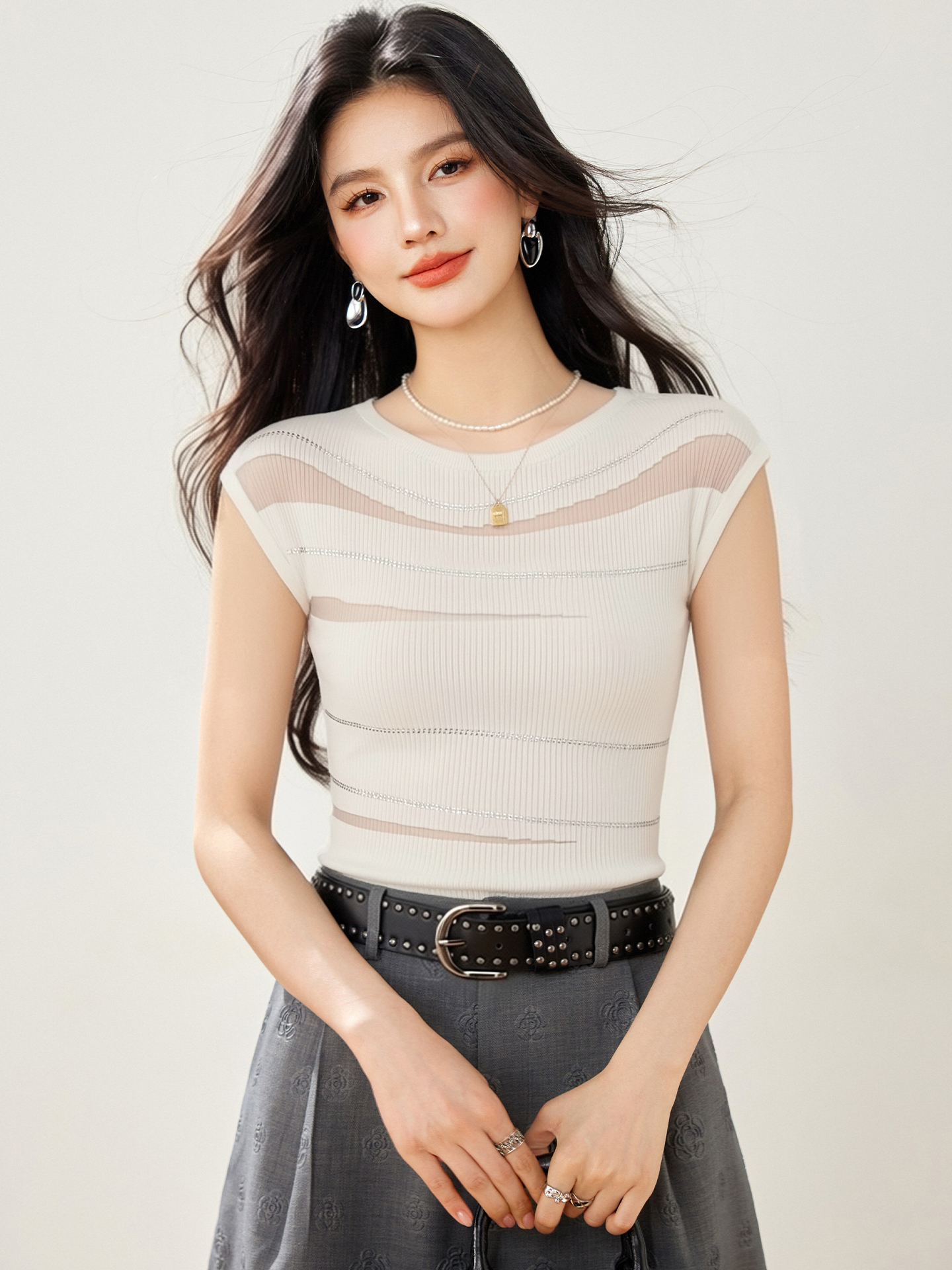 實拍◆有◆2026辣妹重工燙鉆針織短袖T恤女新款修身設計感上衣