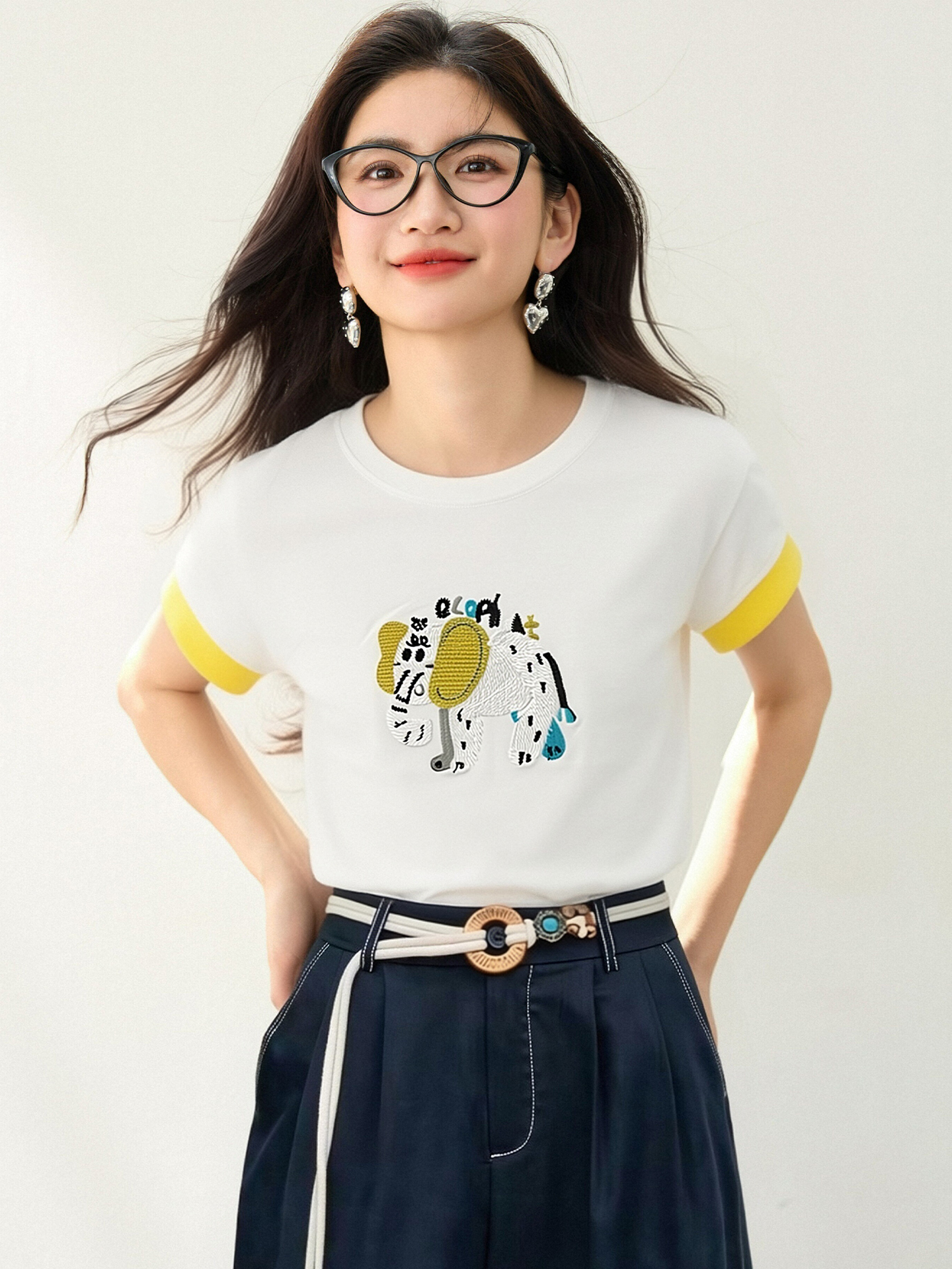 實拍◆有◆2026韓系刺繡拼色短袖針織衫女夏季新款時尚洋氣上衣