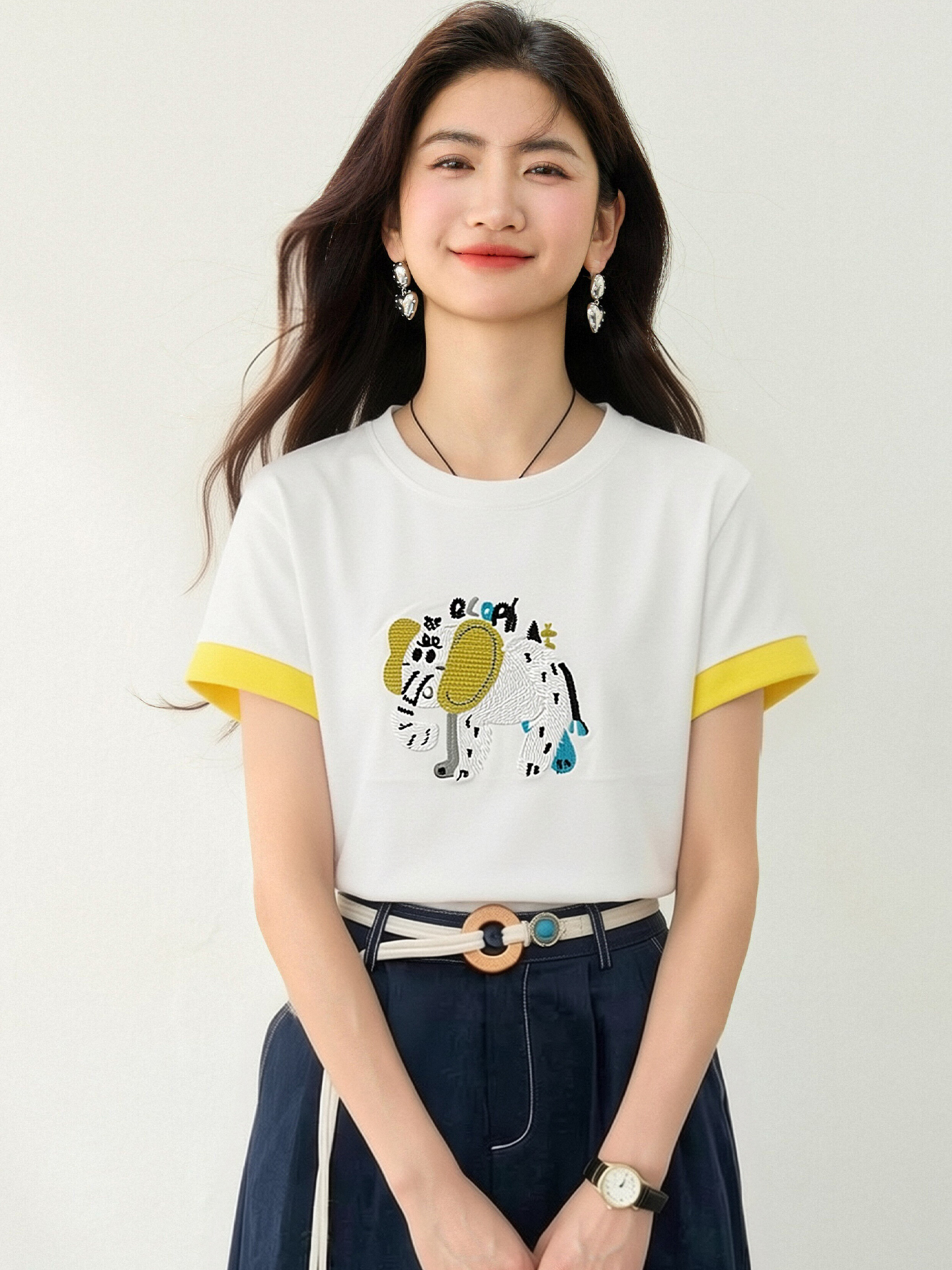 實拍◆有◆2026韓系刺繡拼色短袖針織衫女夏季新款時尚洋氣上衣