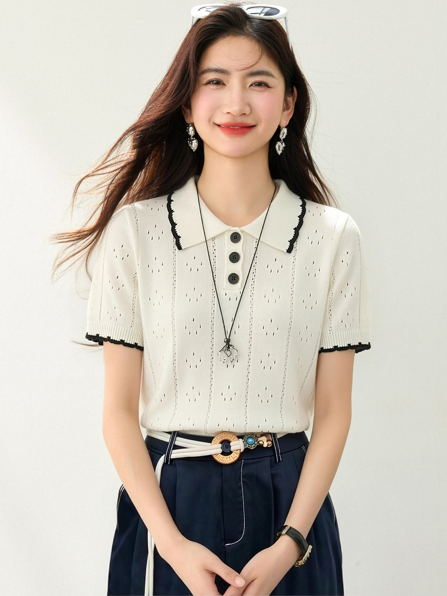 實拍◆有◆2026韓系polo領正肩短袖T恤女夏薄款洋氣減齡短款上衣