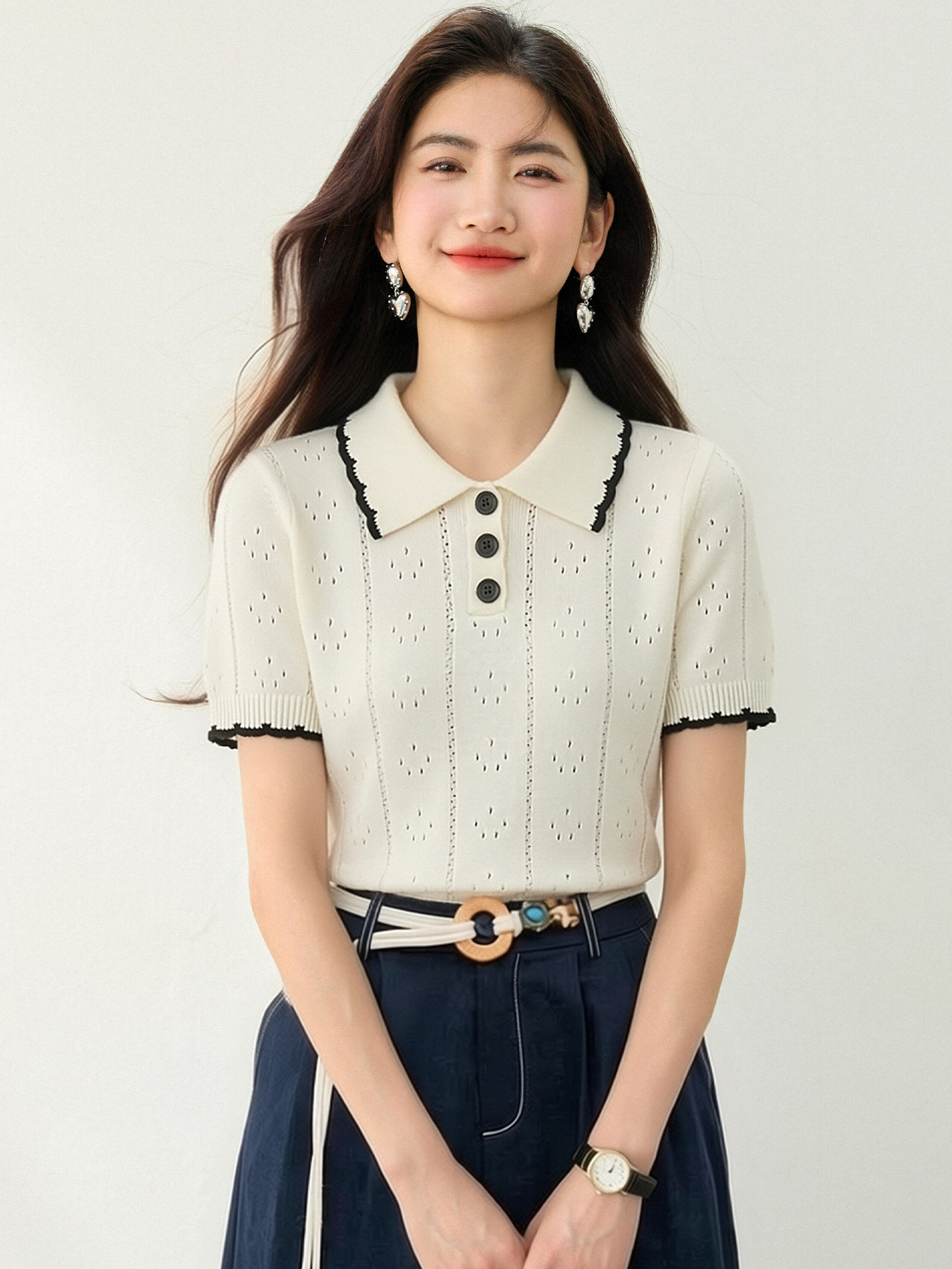 實拍◆有◆2026韓系polo領正肩短袖T恤女夏薄款洋氣減齡短款上衣