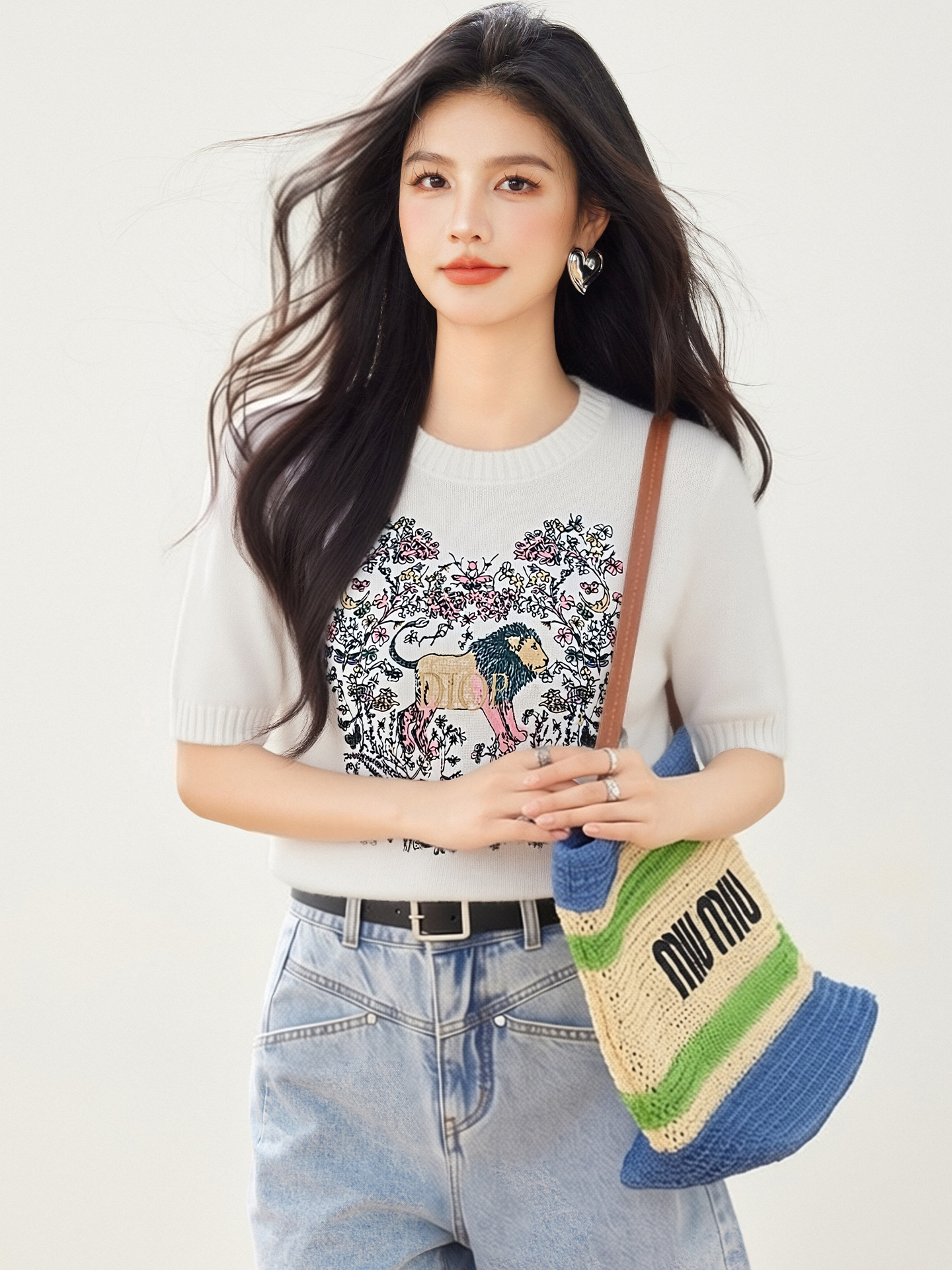 實拍◆有◆2026韓系氣質小香風燙鉆刺繡短袖針織衫毛衣T恤女短款