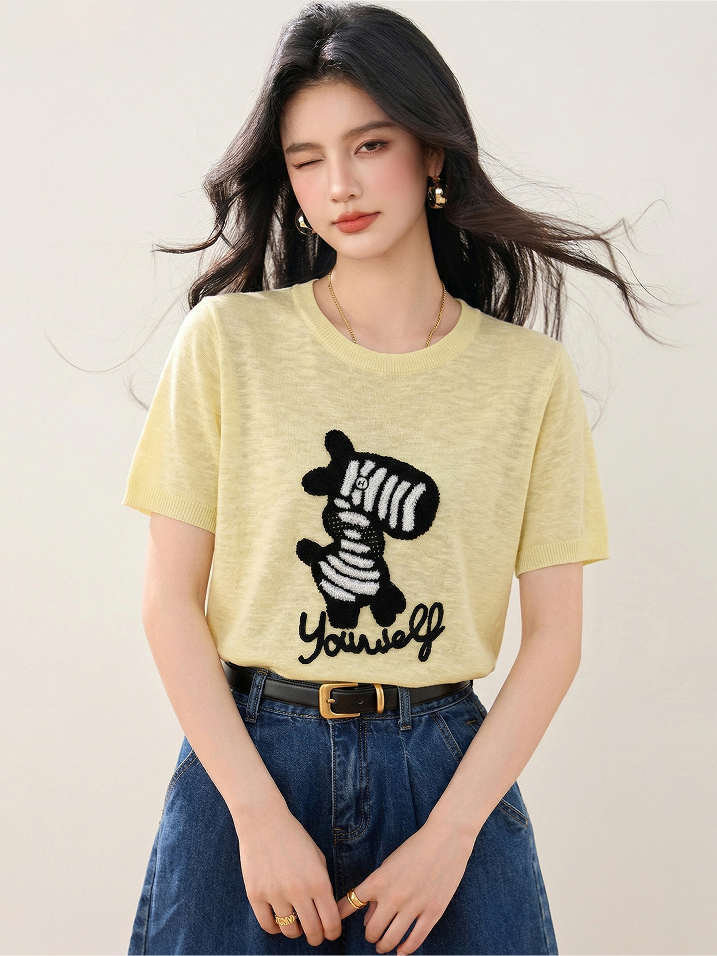實拍◆有◆2026圓領冰絲短袖針織衫女新款夏時尚洋氣顯瘦百搭上衣