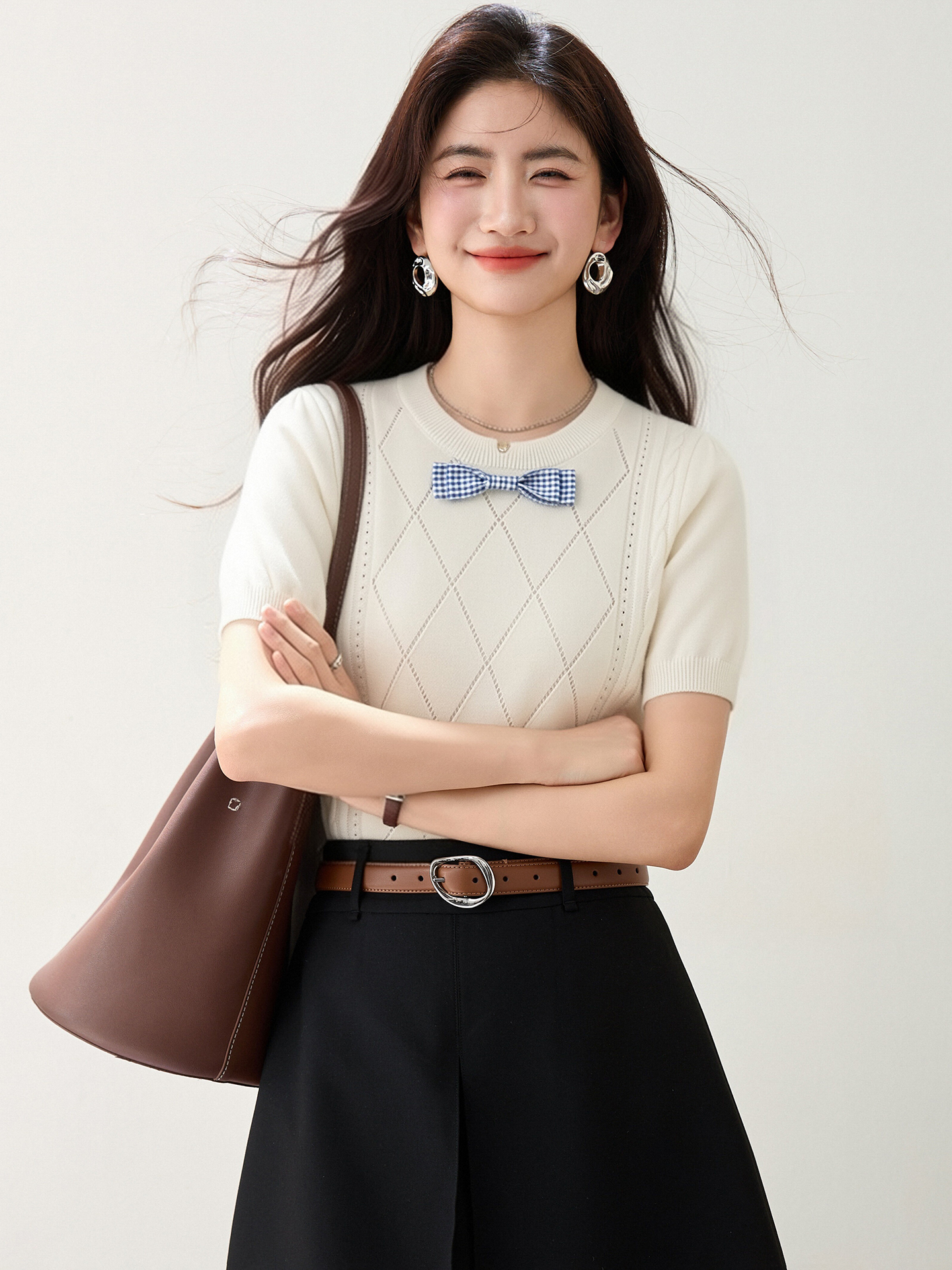 實拍◆有◆2026法式蝴蝶結針織正肩短袖女夏日新款修身小眾短上衣